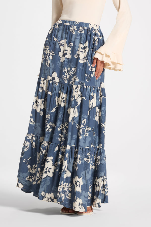 Tiered Floral Skirt - Blue Veiled 