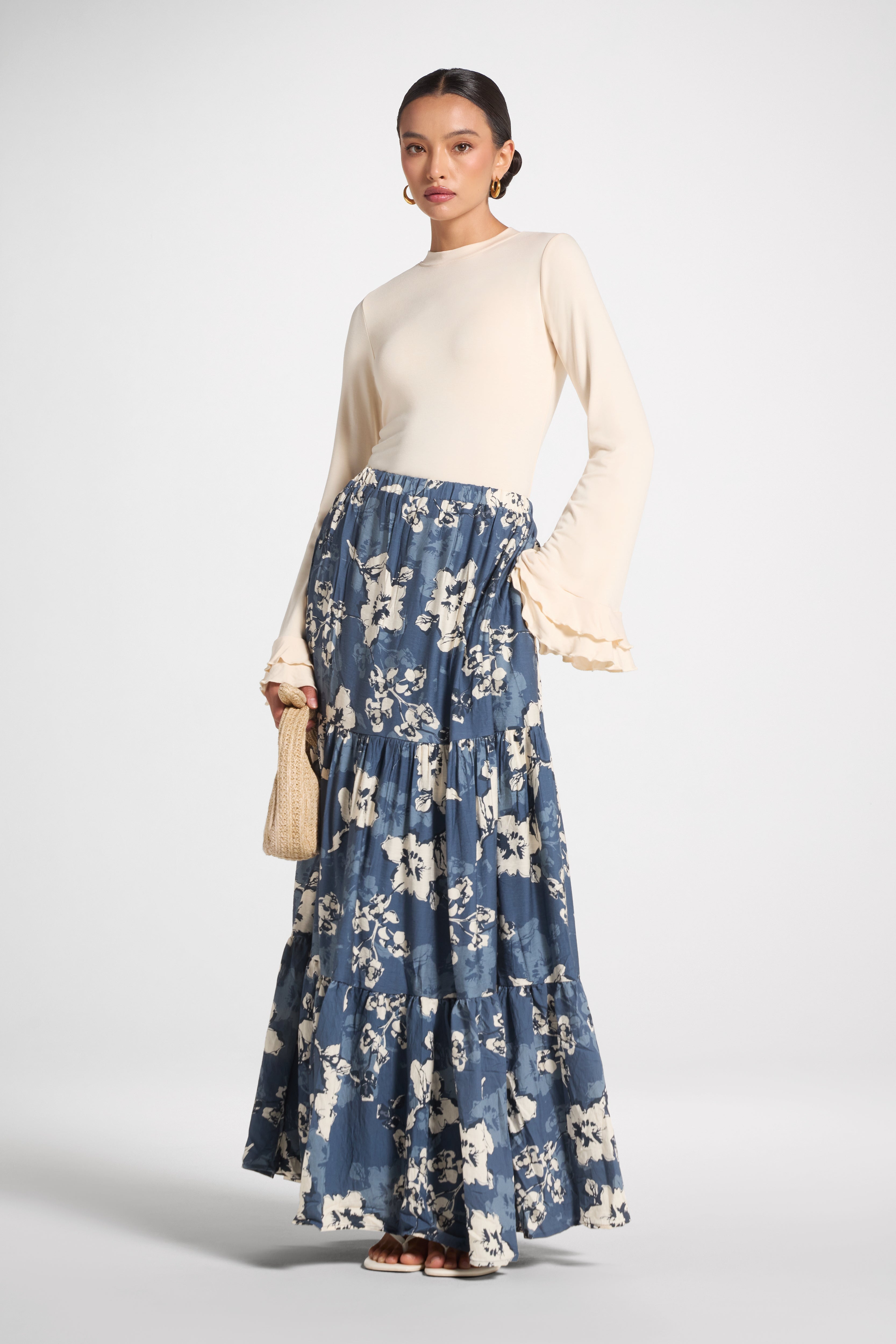 Tiered Floral Skirt - Blue Veiled 