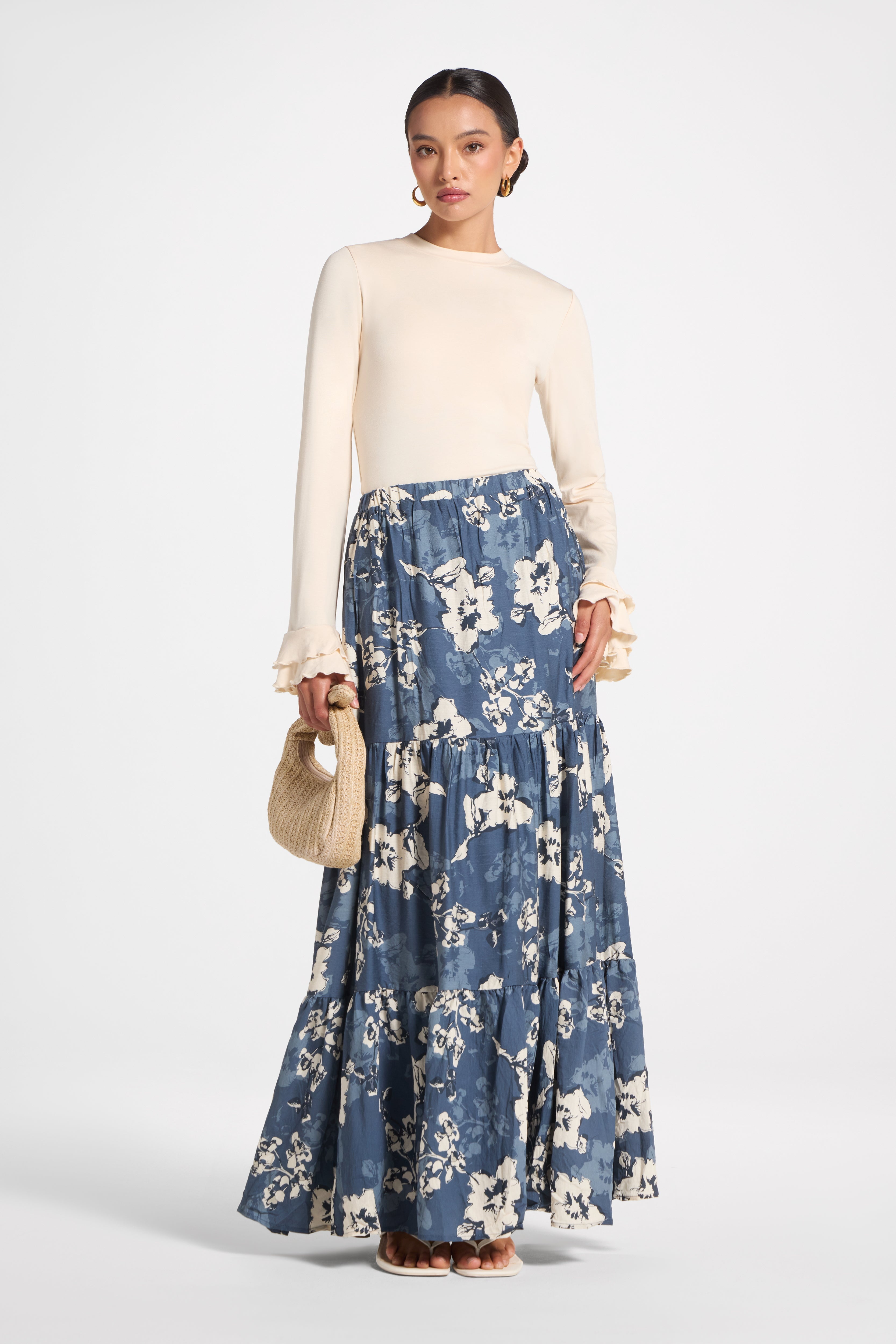 Tiered Floral Skirt - Blue Veiled 