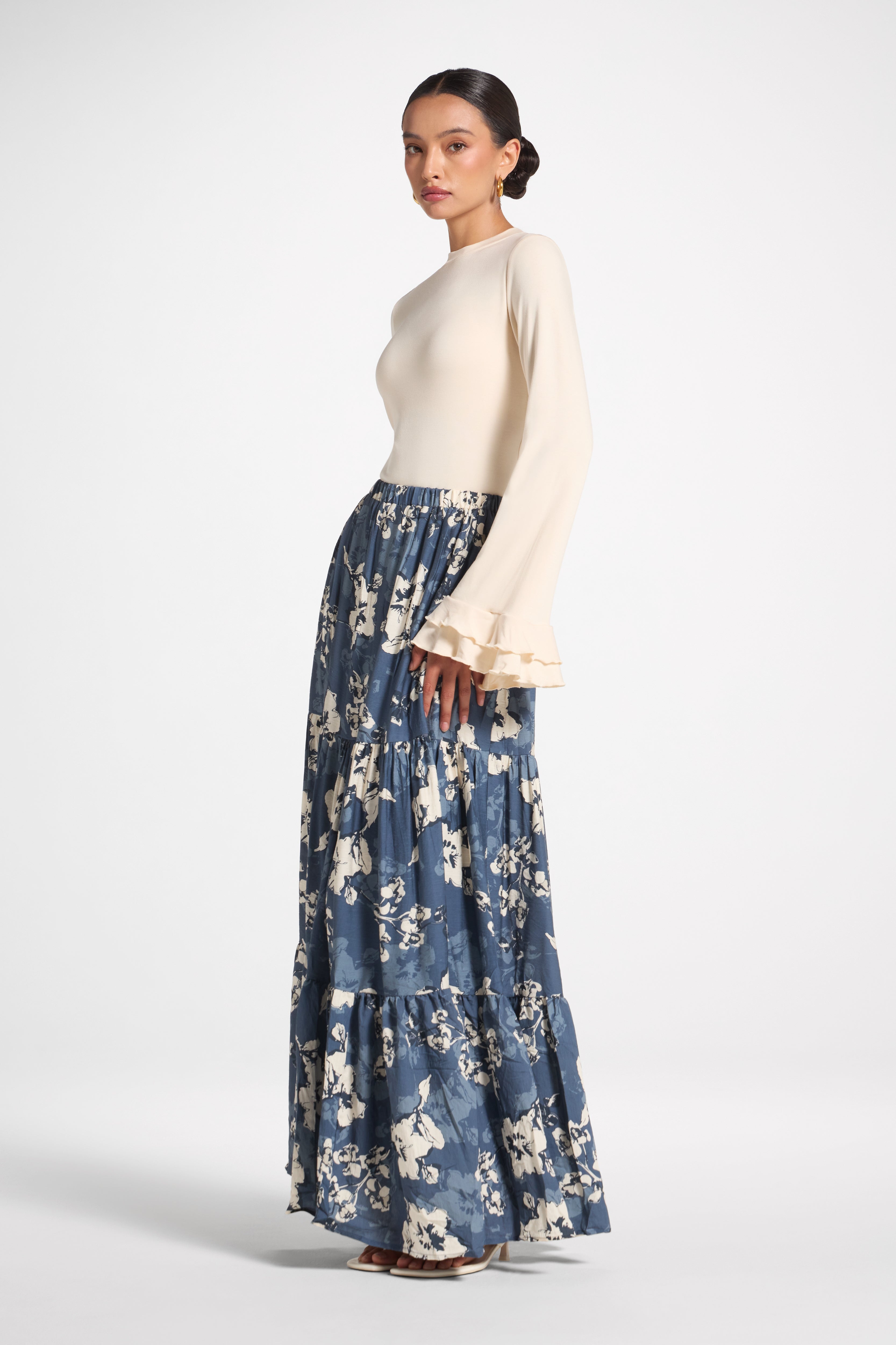 Tiered Floral Skirt - Blue Veiled 