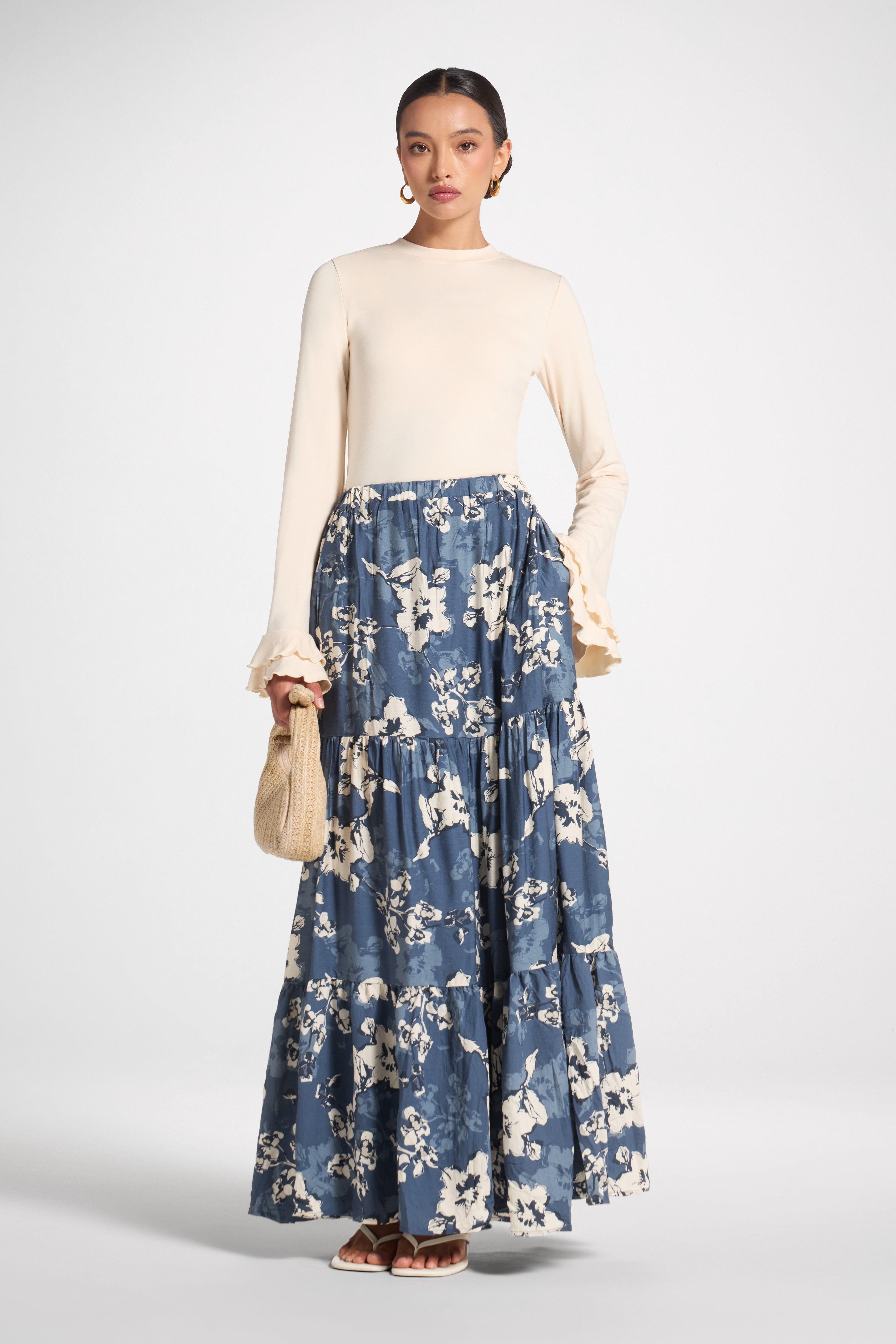 Tiered Floral Skirt - Blue Veiled 