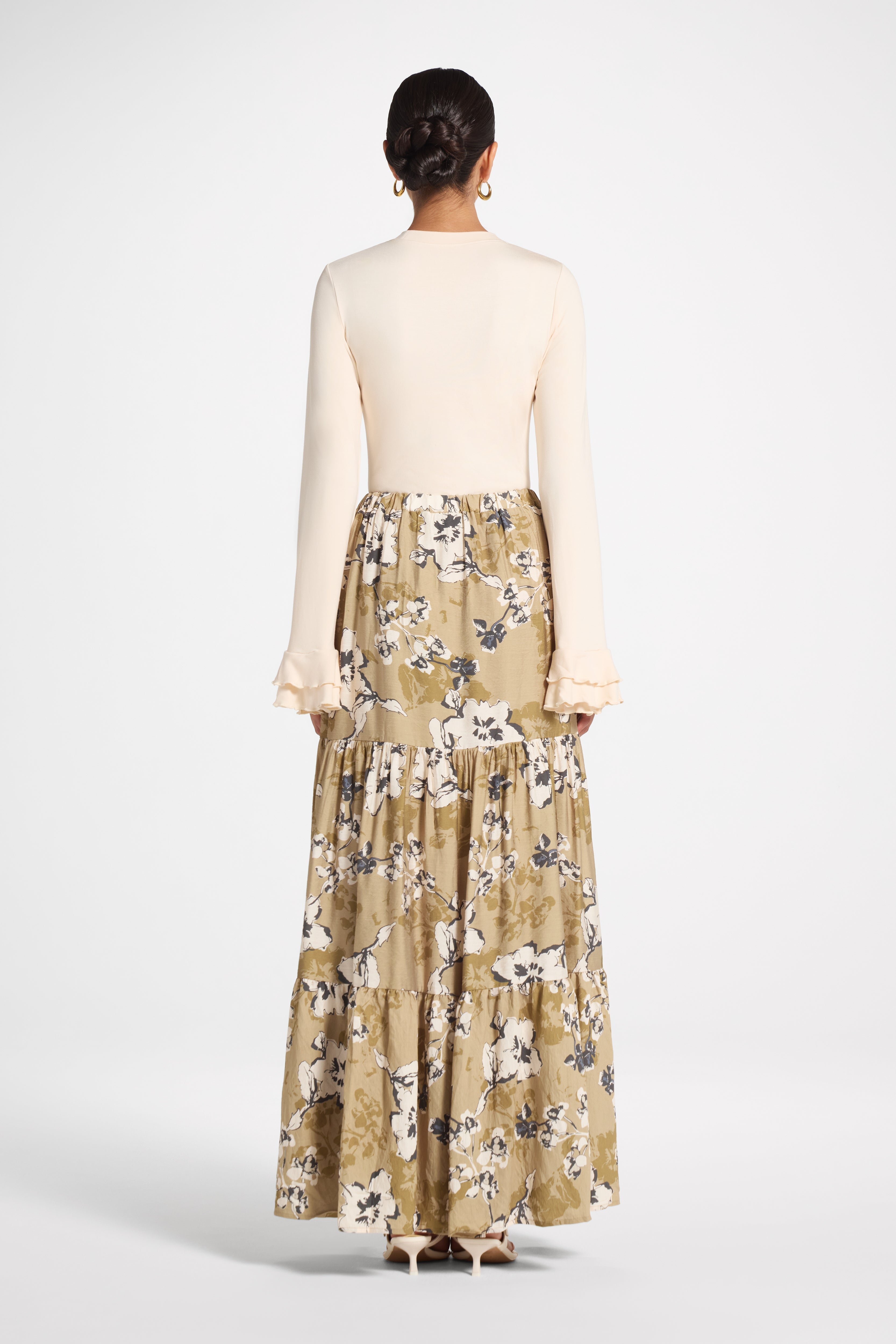 Tiered Floral Skirt - Green Veiled 