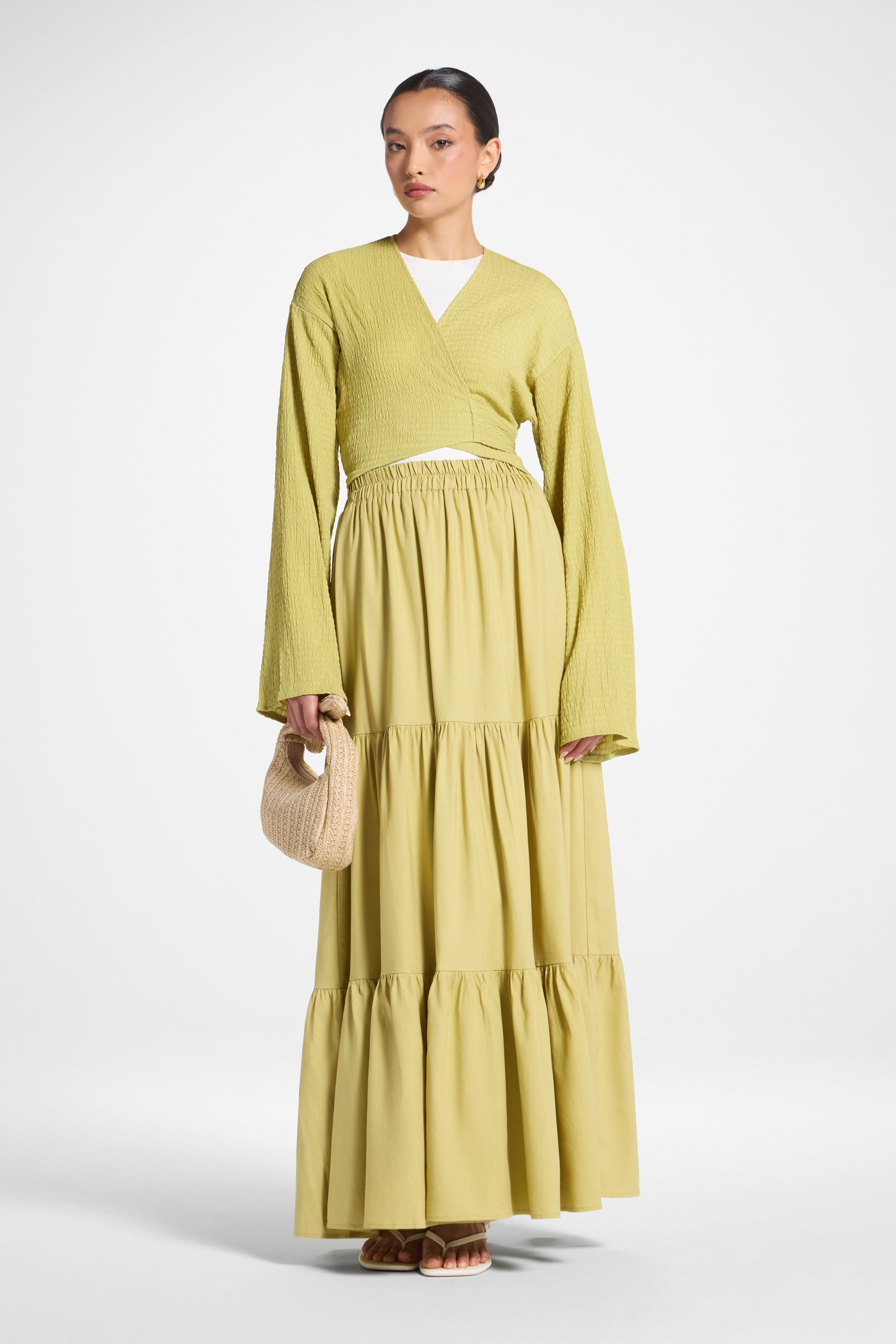 Tiered Linen Maxi Skirt - Citron Abayas Veiled 