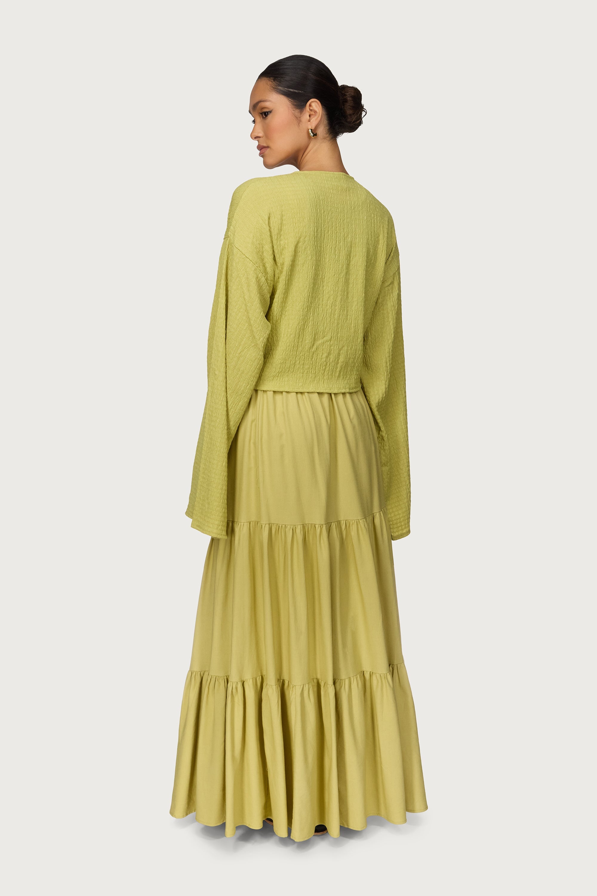 Tiered Linen Maxi Skirt - Citron Abayas Veiled 
