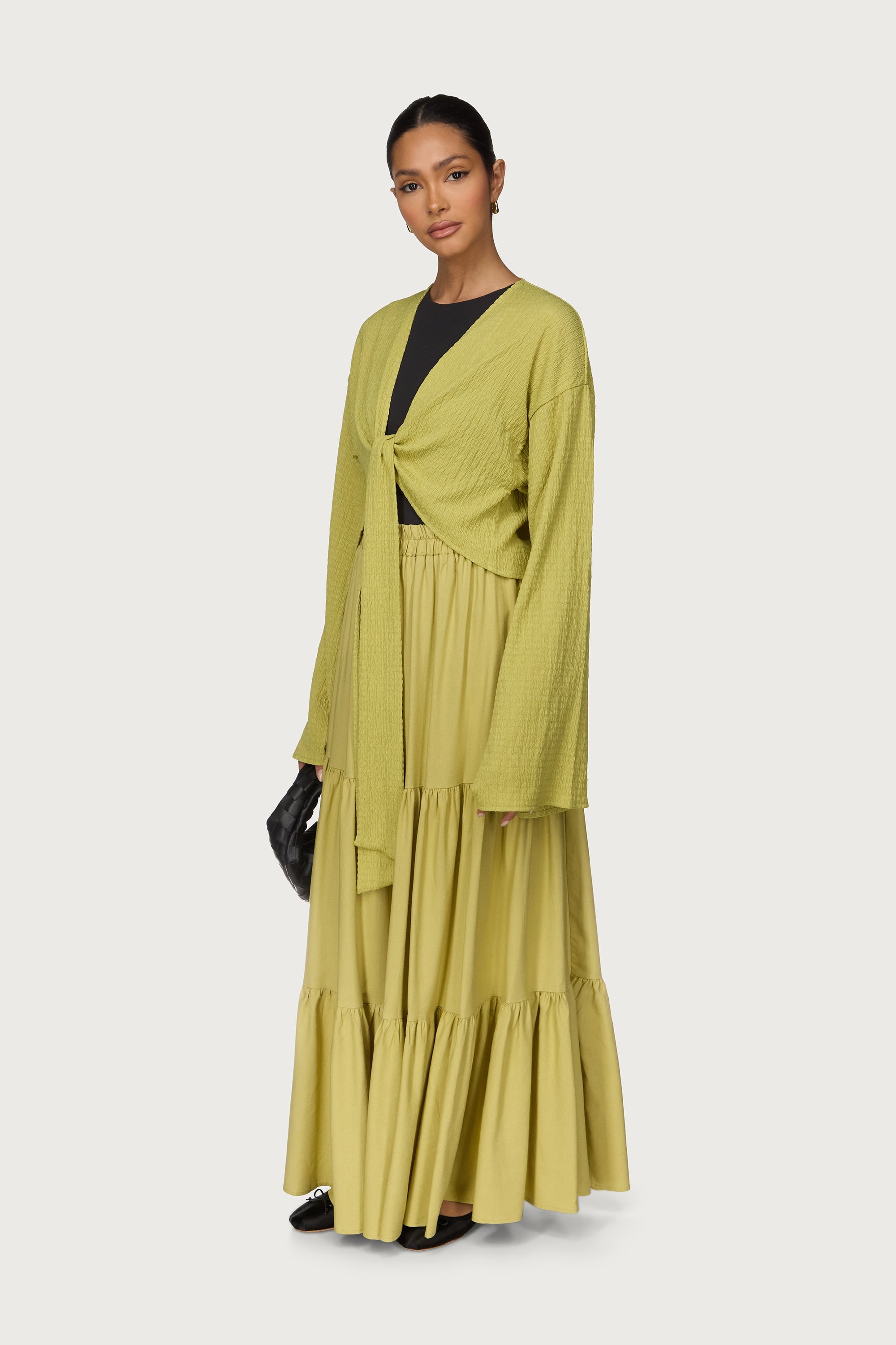 Tiered Linen Maxi Skirt - Citron Abayas Veiled 