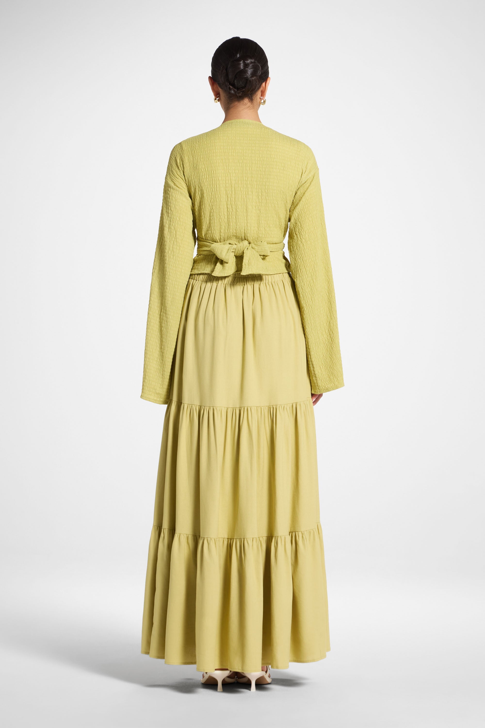 Tiered Linen Maxi Skirt - Citron Abayas Veiled 