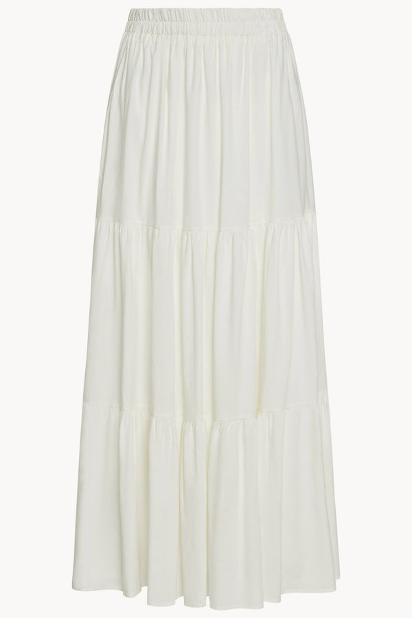 Tiered Linen Maxi Skirt - White Abayas Veiled 