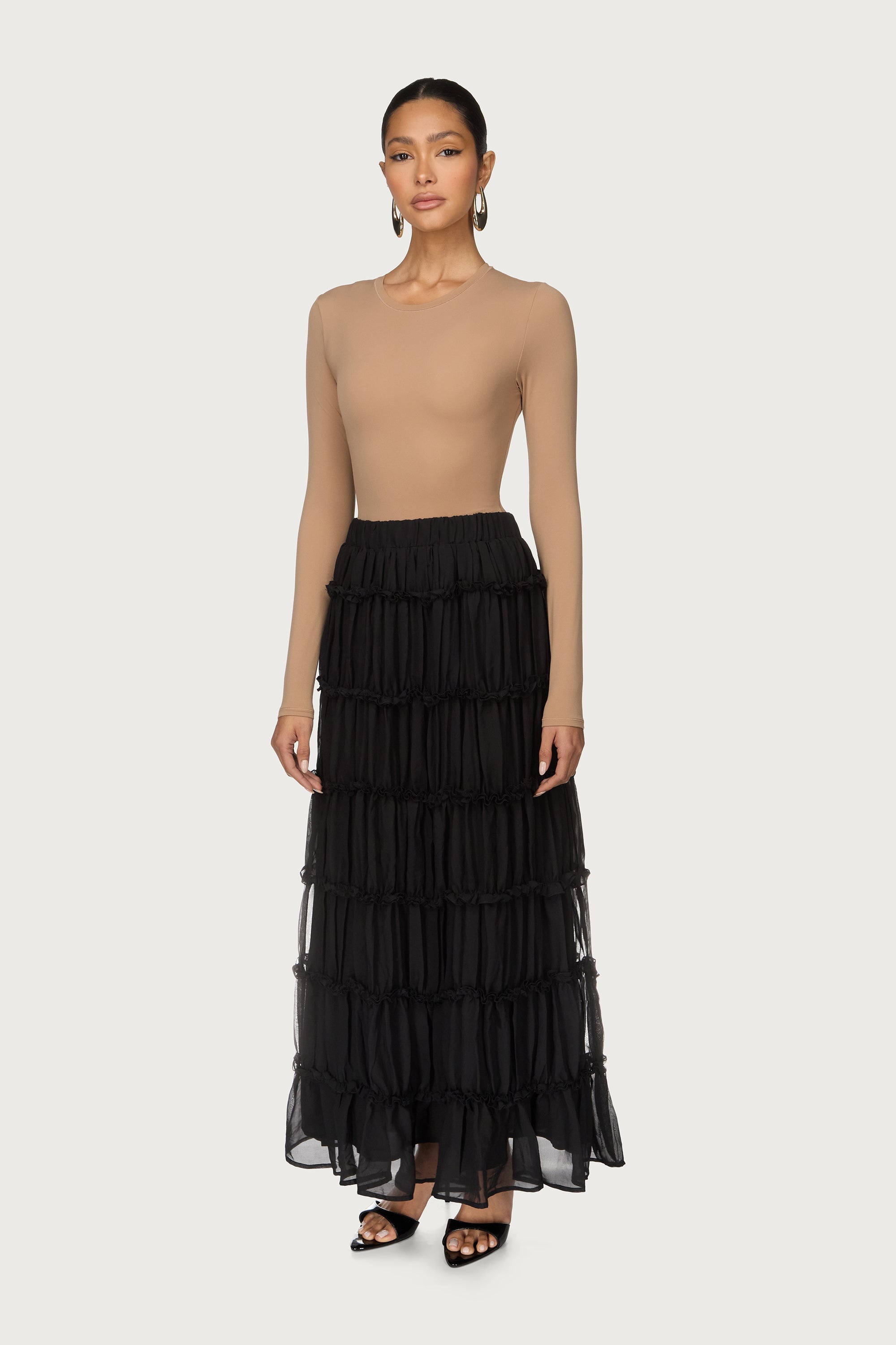 Tiered Maxi Skirt - Black Abayas Veiled 