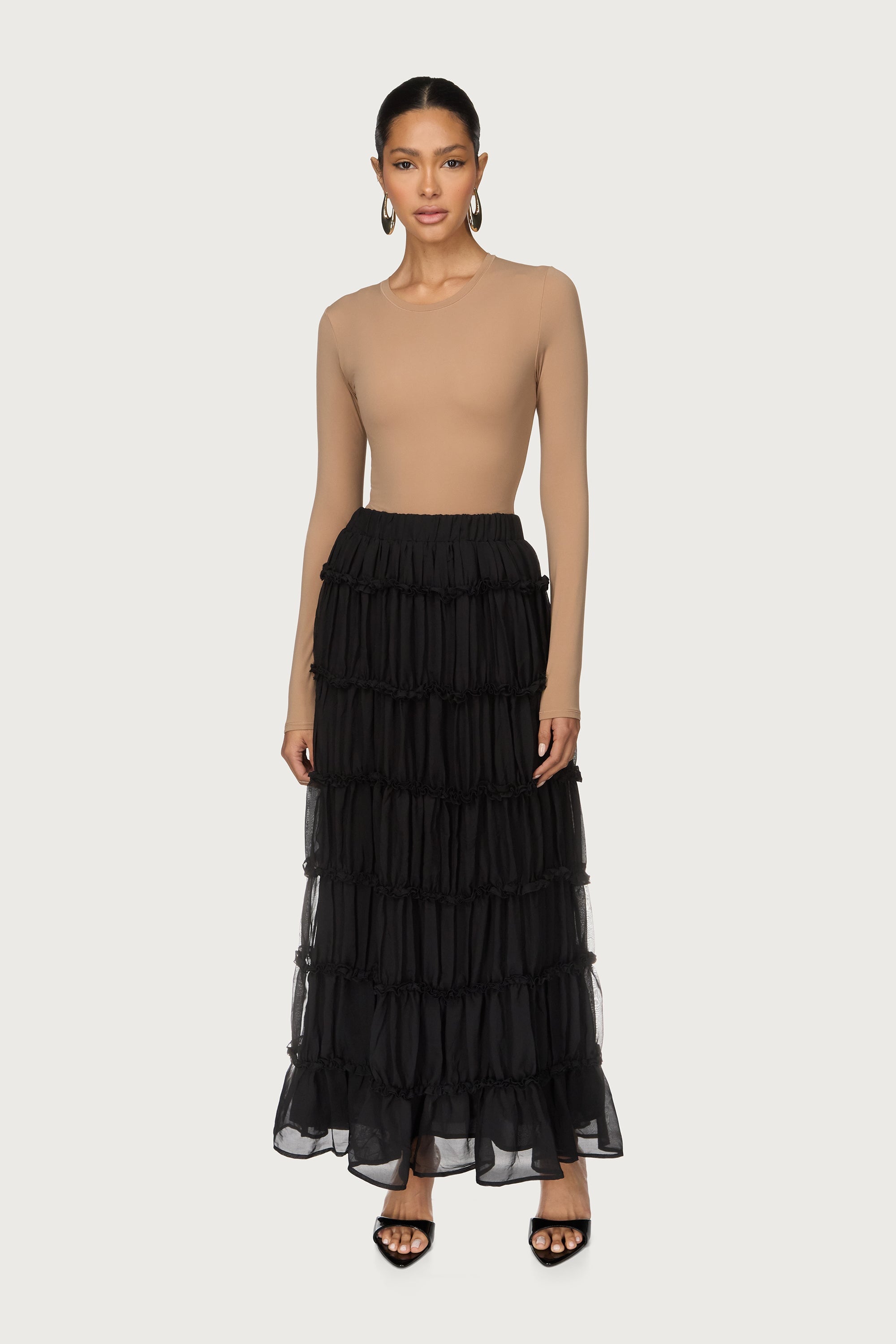 Tiered Maxi Skirt - Black Abayas Veiled 