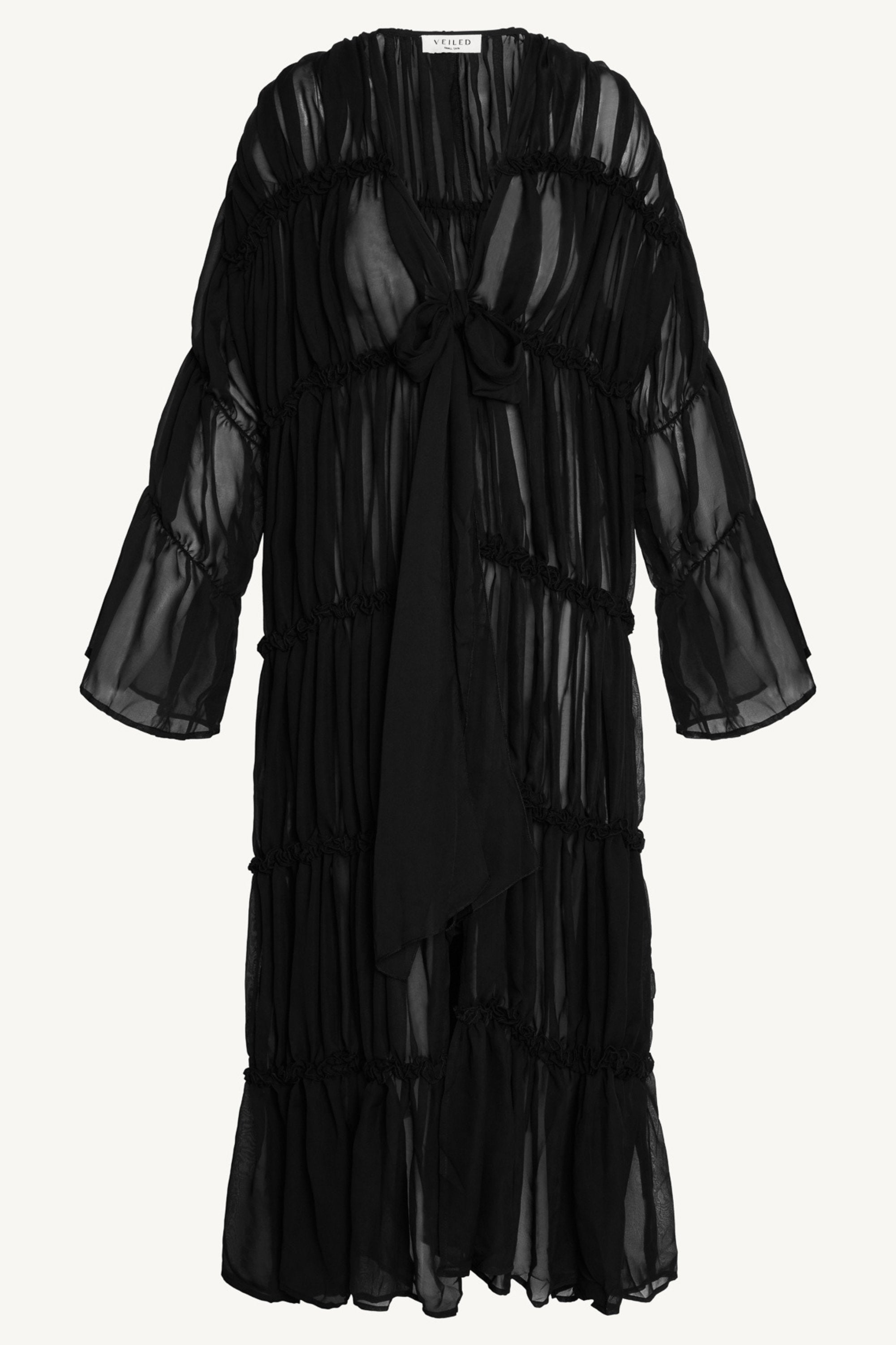 Tiered Open Abaya - Black Abayas Veiled 