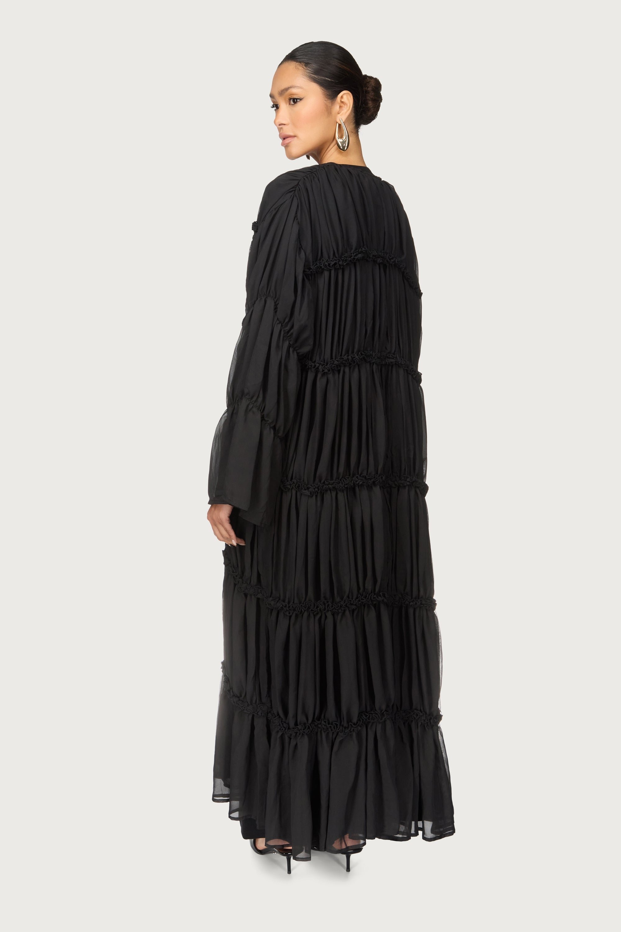 Tiered Open Abaya - Black Abayas Veiled 