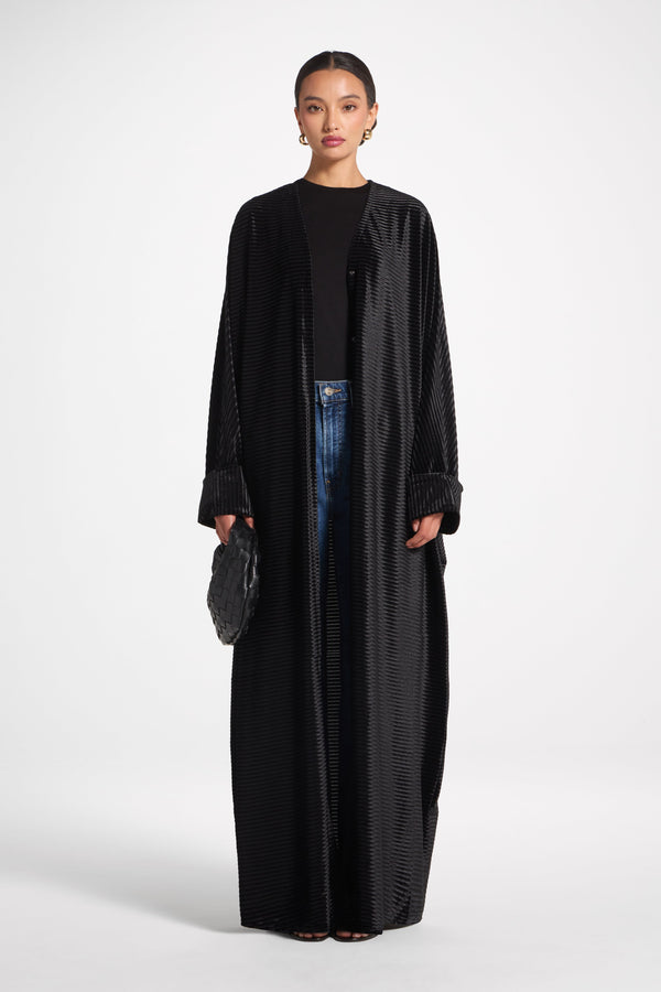 Velour Open Abaya - Black Abayas Veiled 