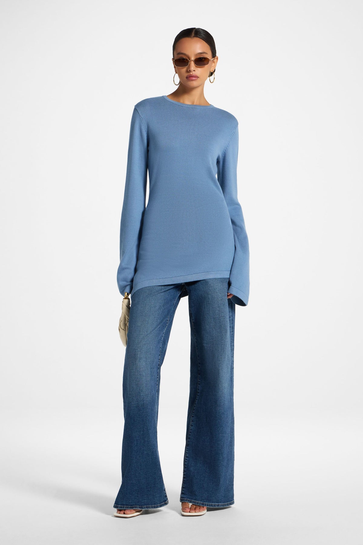 Viscose Asymmetric Knit Top - Denim Top Veiled 