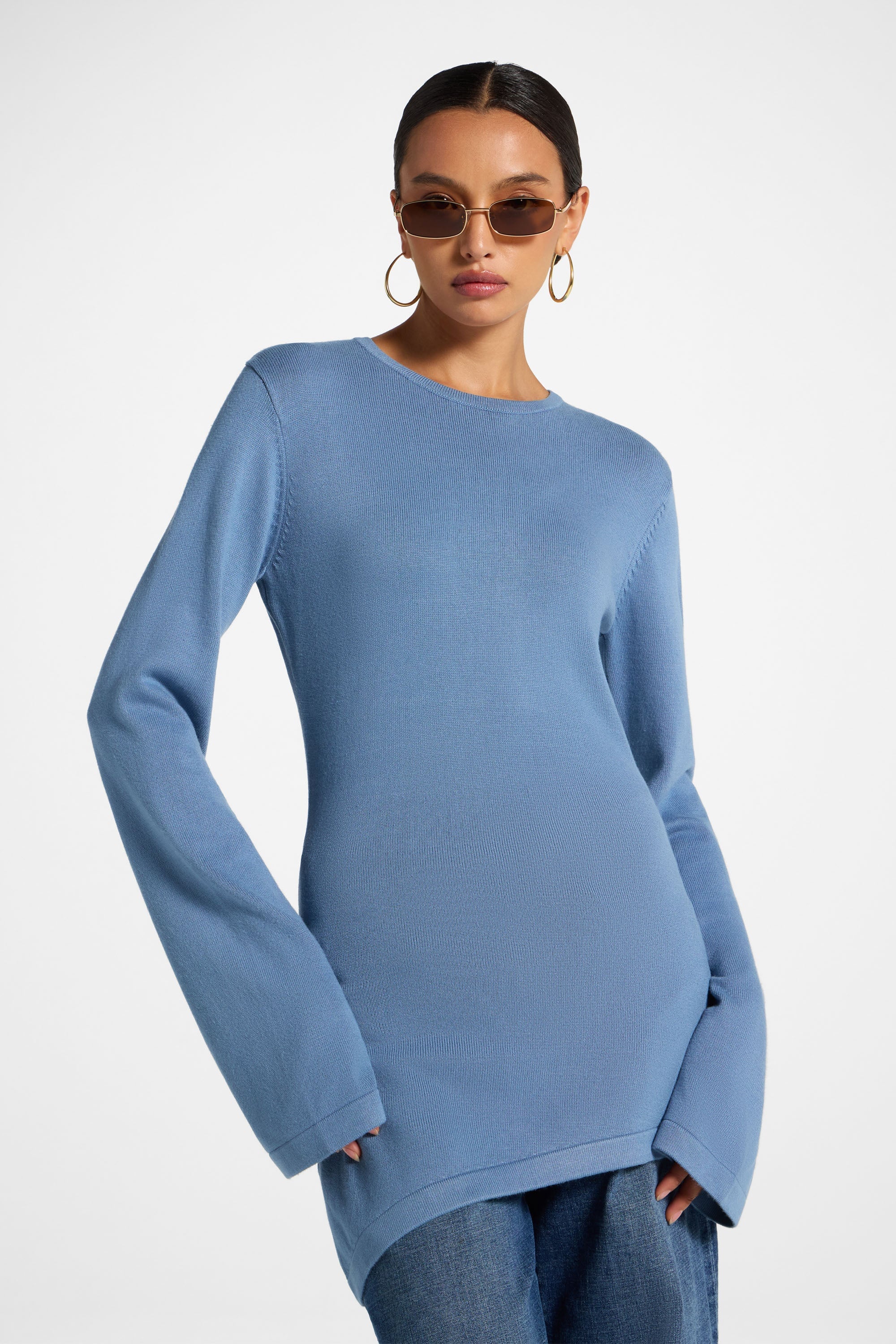 Viscose Asymmetric Knit Top - Denim Top Veiled 