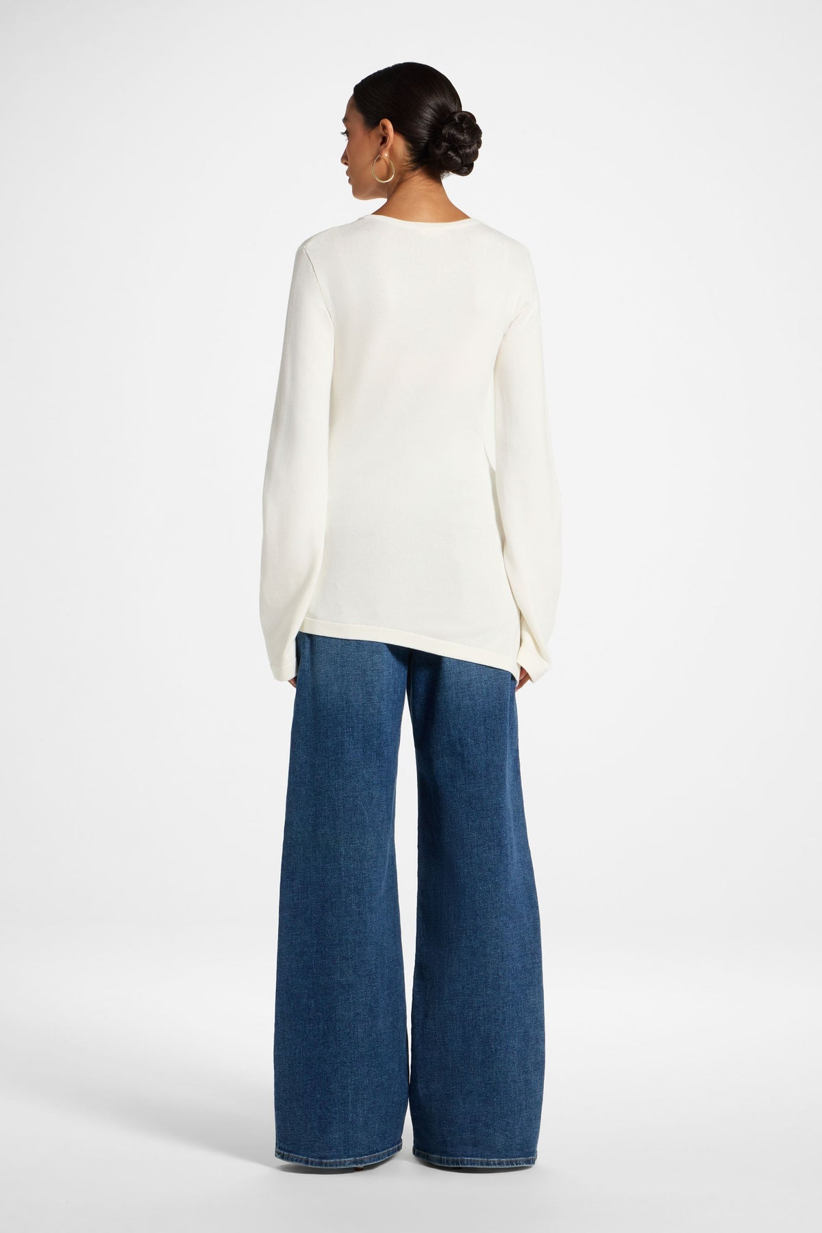 Viscose Asymmetric Knit Top - White Top Veiled 