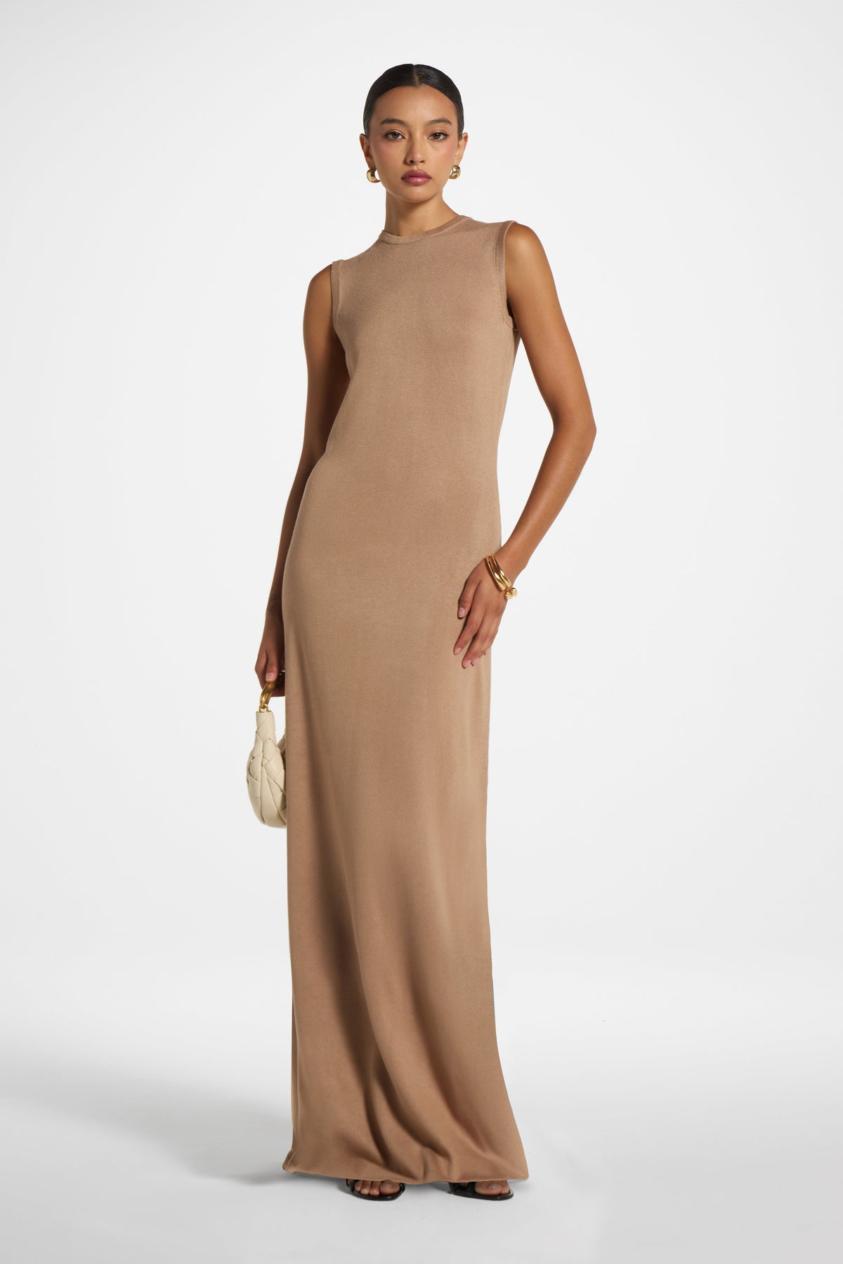 Viscose Knit Tank Dress - Taupe Dress Veiled 