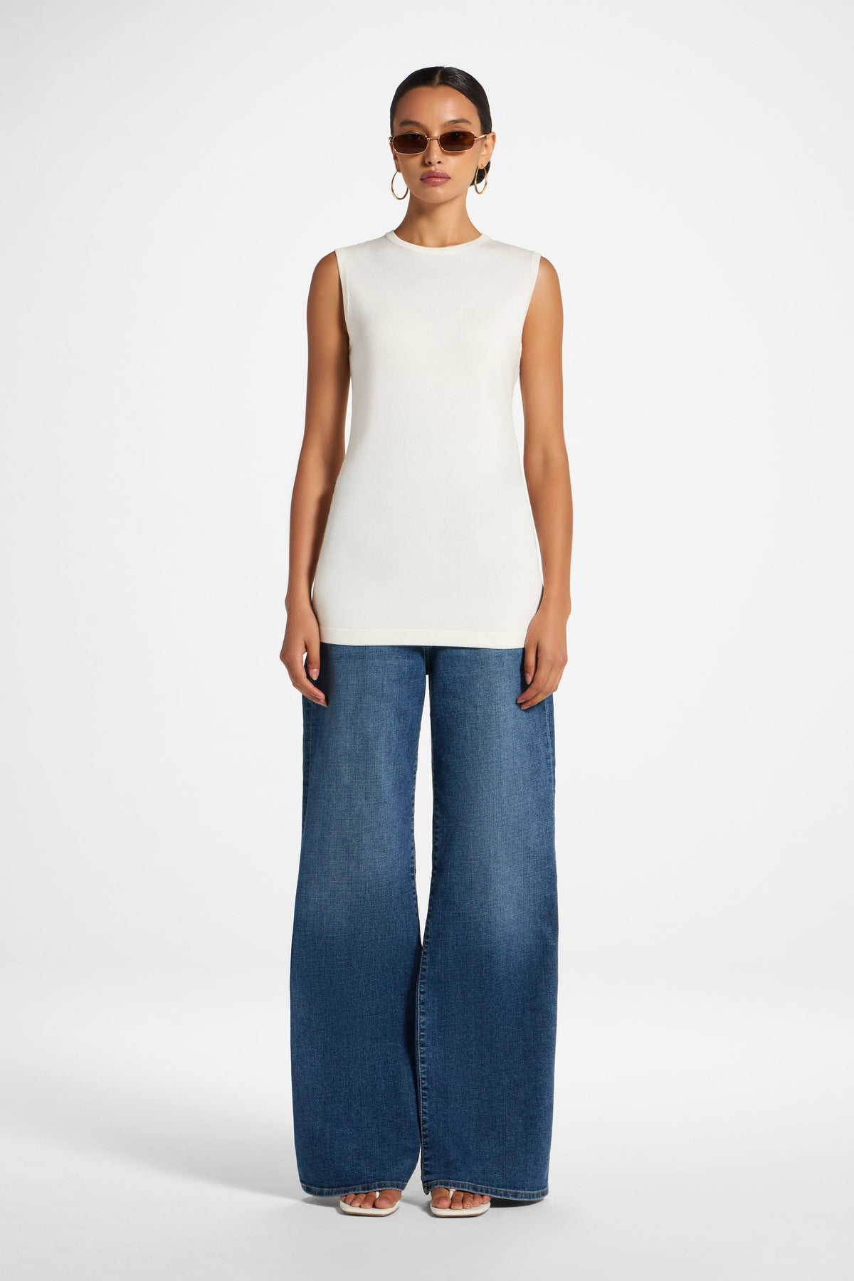 Viscose Knit Tank - White Top Veiled 