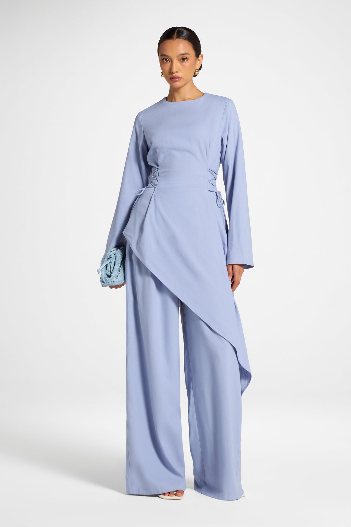 Viscose Linen Asymmetric Tunic - Light Denim Top Veiled 