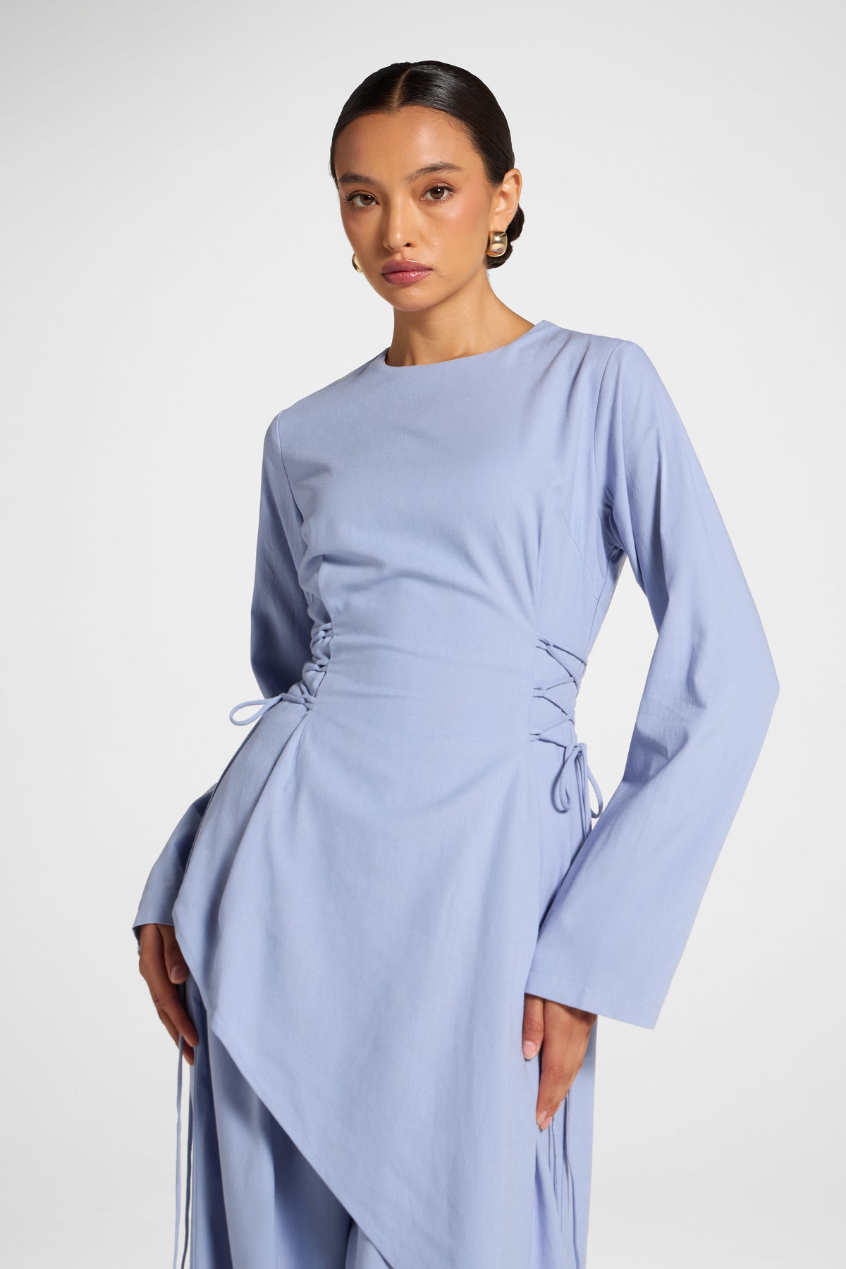 Viscose Linen Asymmetric Tunic - Light Denim Top Veiled 