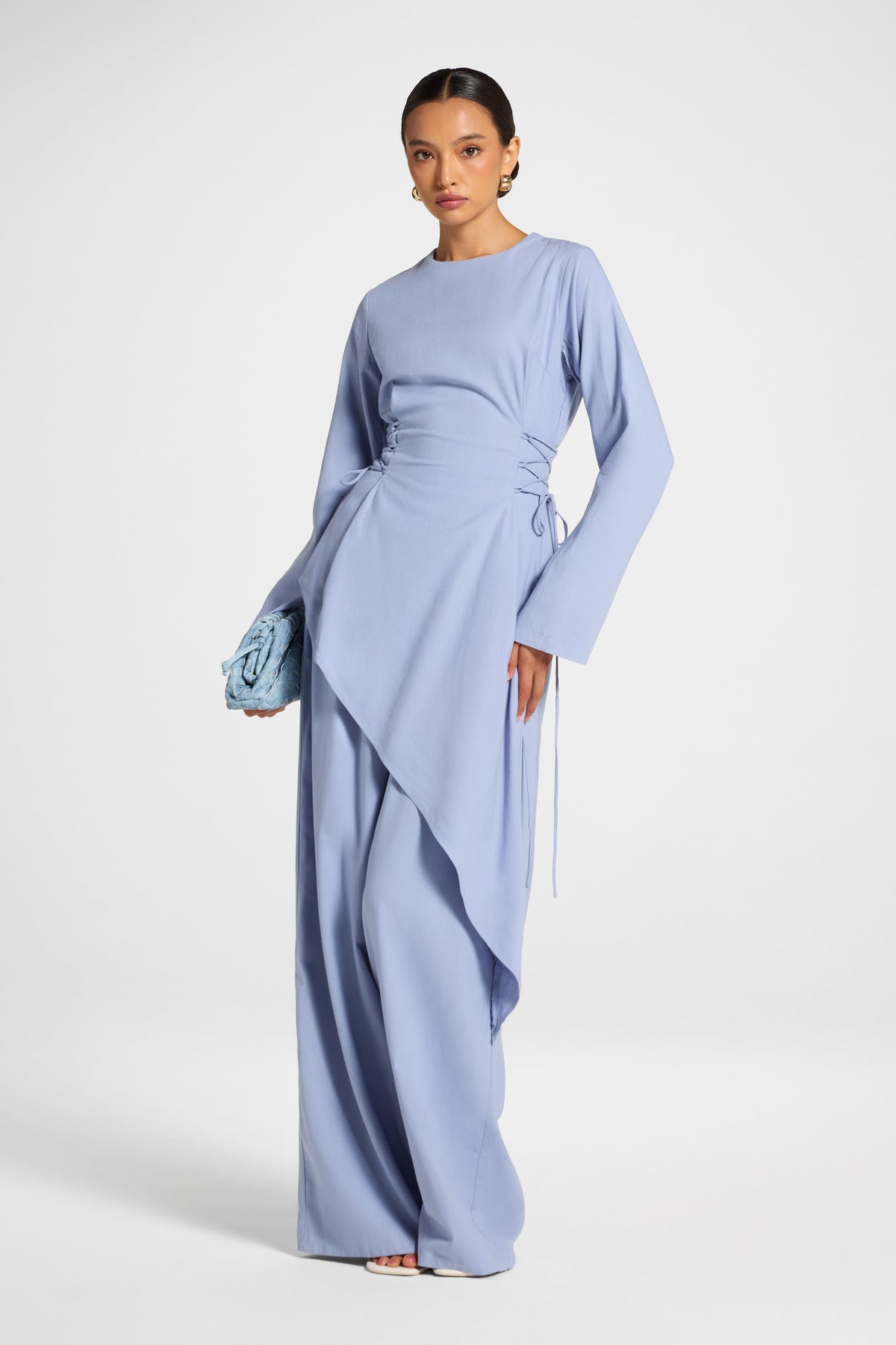 Viscose Linen Asymmetric Tunic - Light Denim Top Veiled 