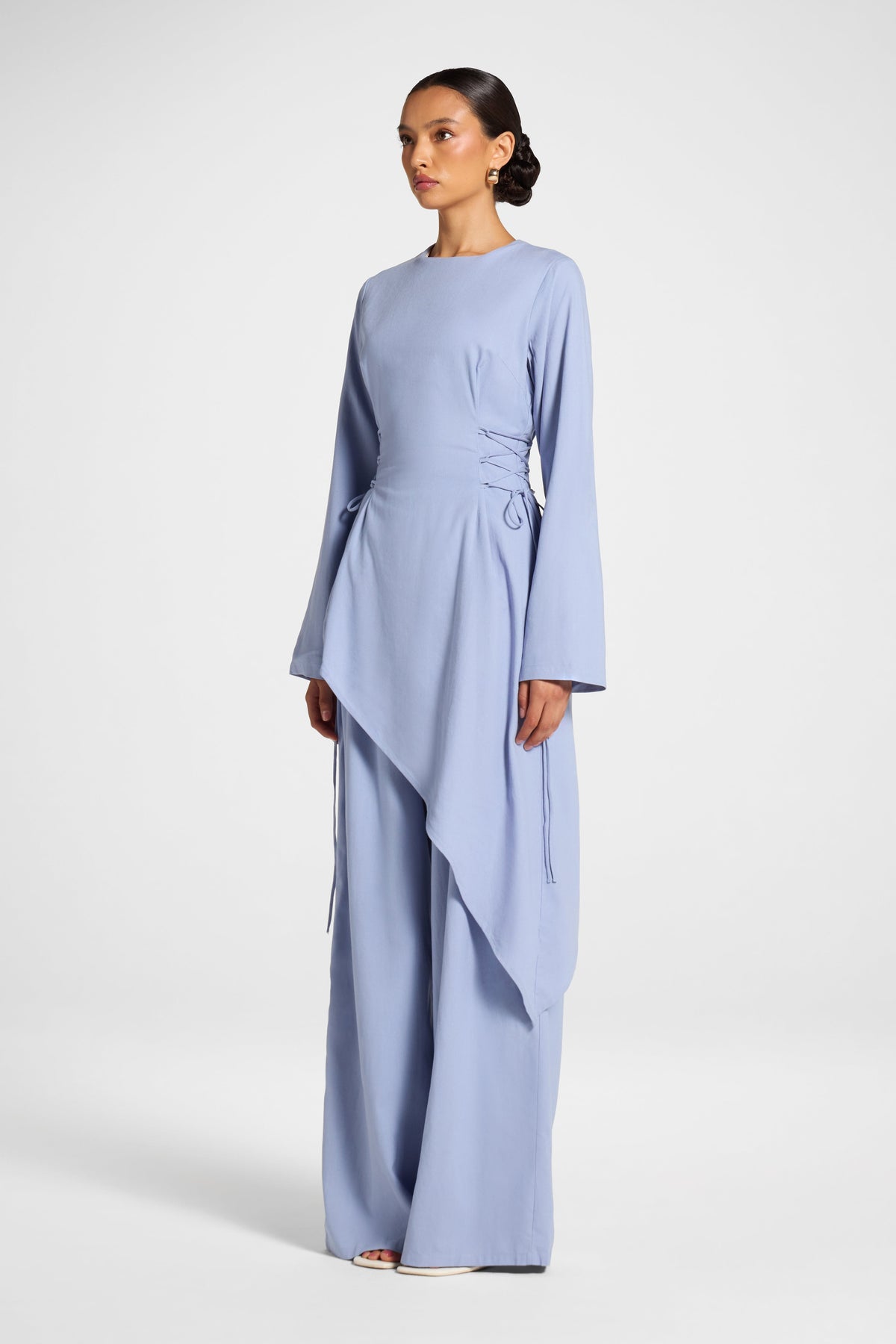Viscose Linen Asymmetric Tunic - Light Denim Top Veiled 