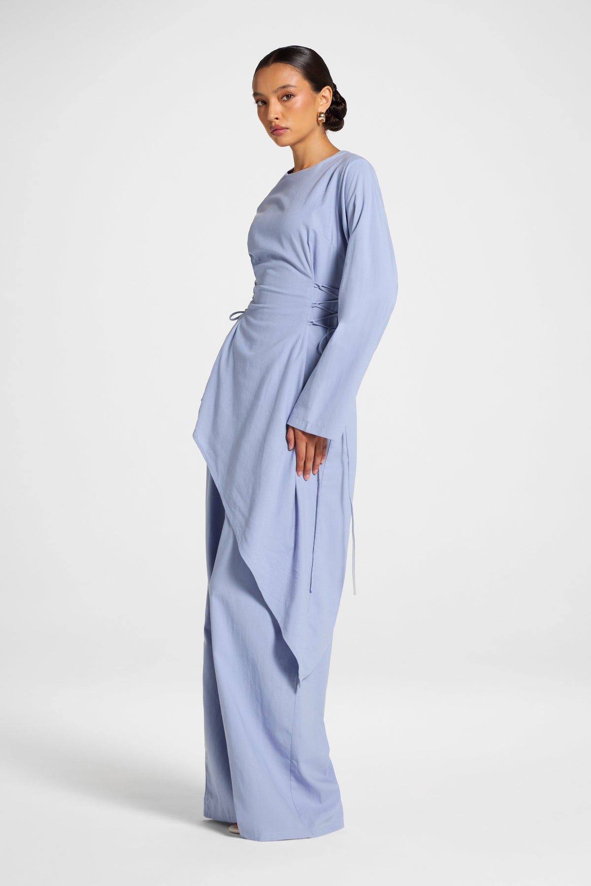 Viscose Linen Asymmetric Tunic - Light Denim Top Veiled 