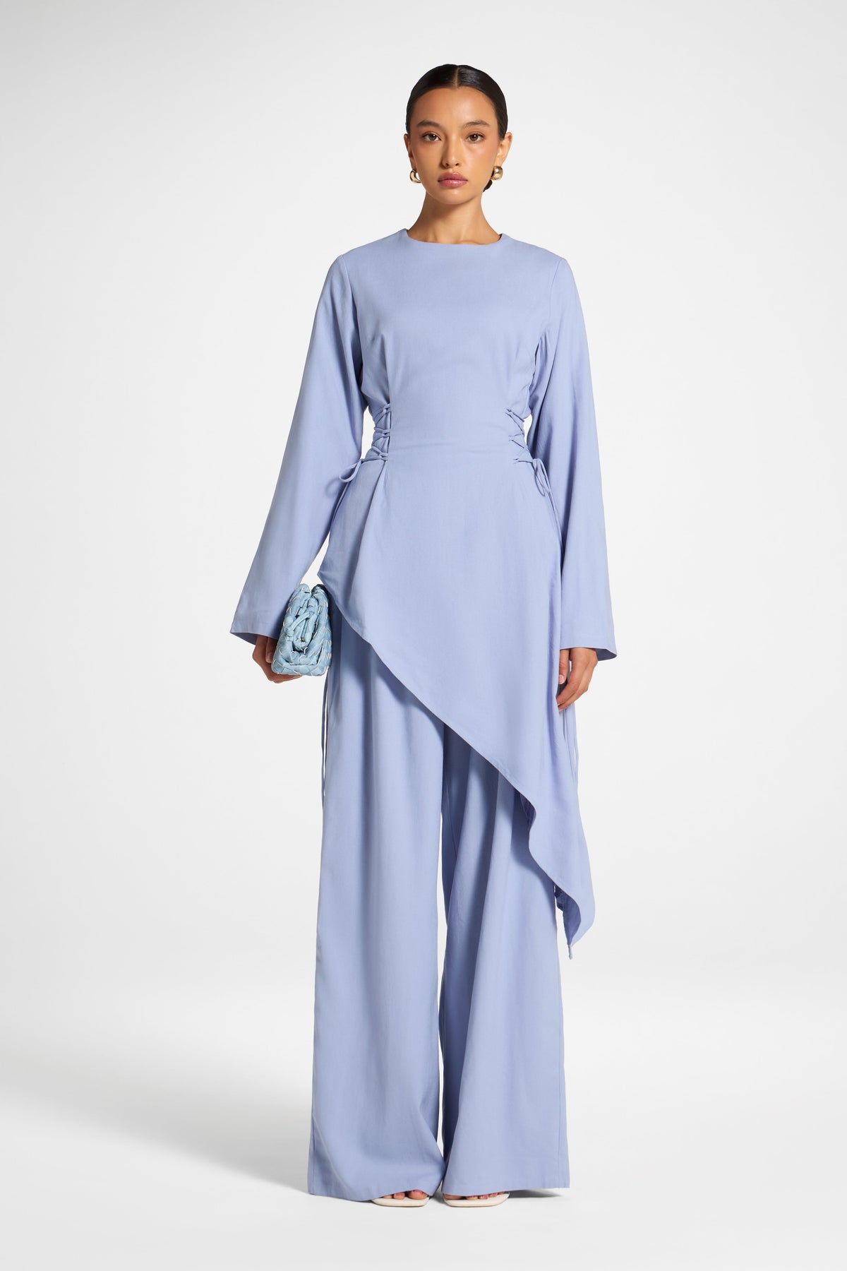 Viscose Linen Asymmetric Tunic - Light Denim Top Veiled 