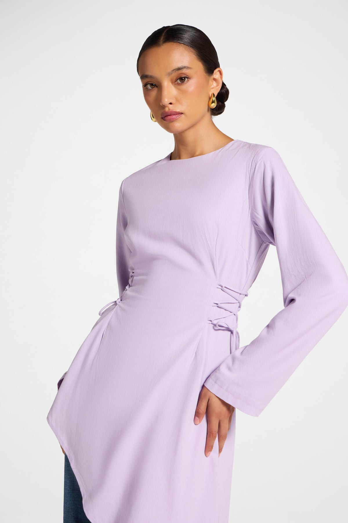 Viscose Linen Asymmetric Tunic - Lilac Top Veiled 