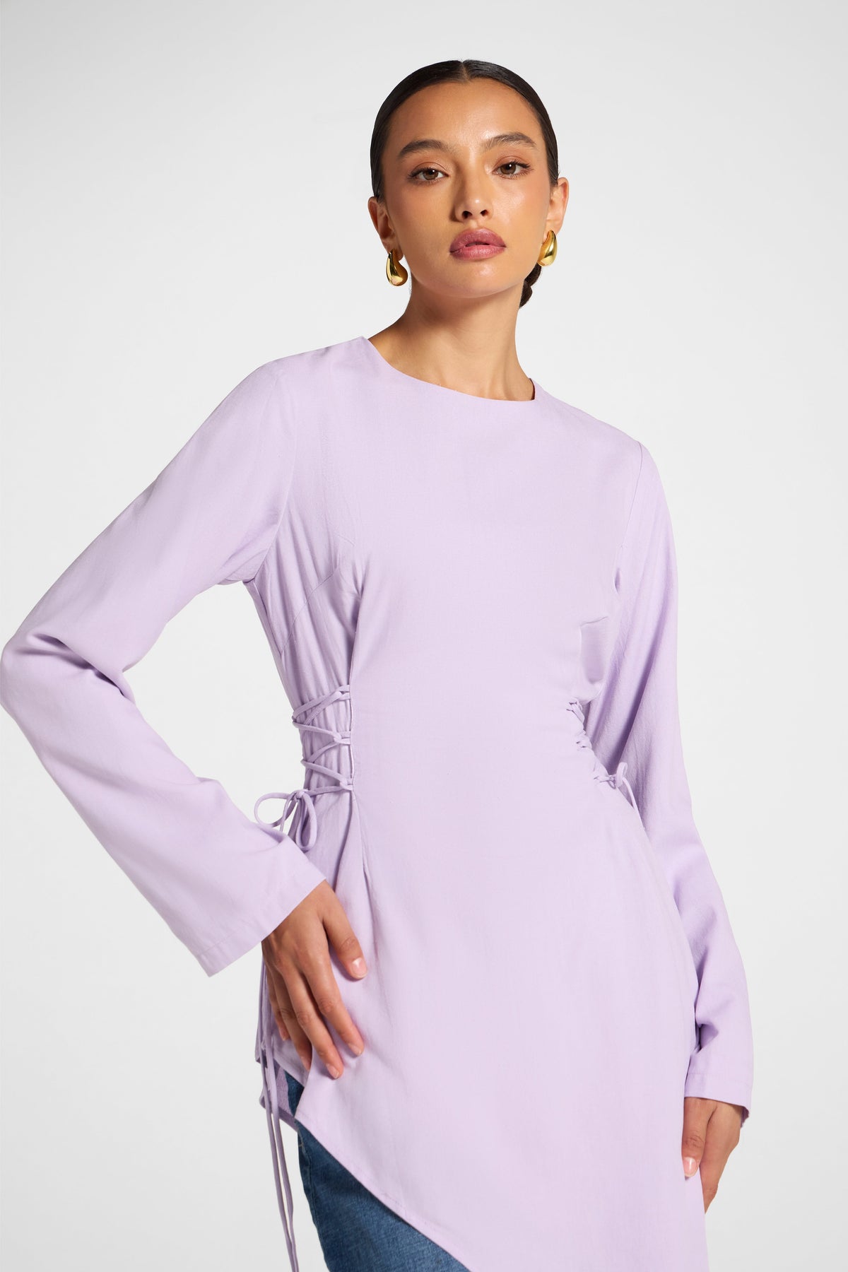 Viscose Linen Asymmetric Tunic - Lilac Top Veiled 