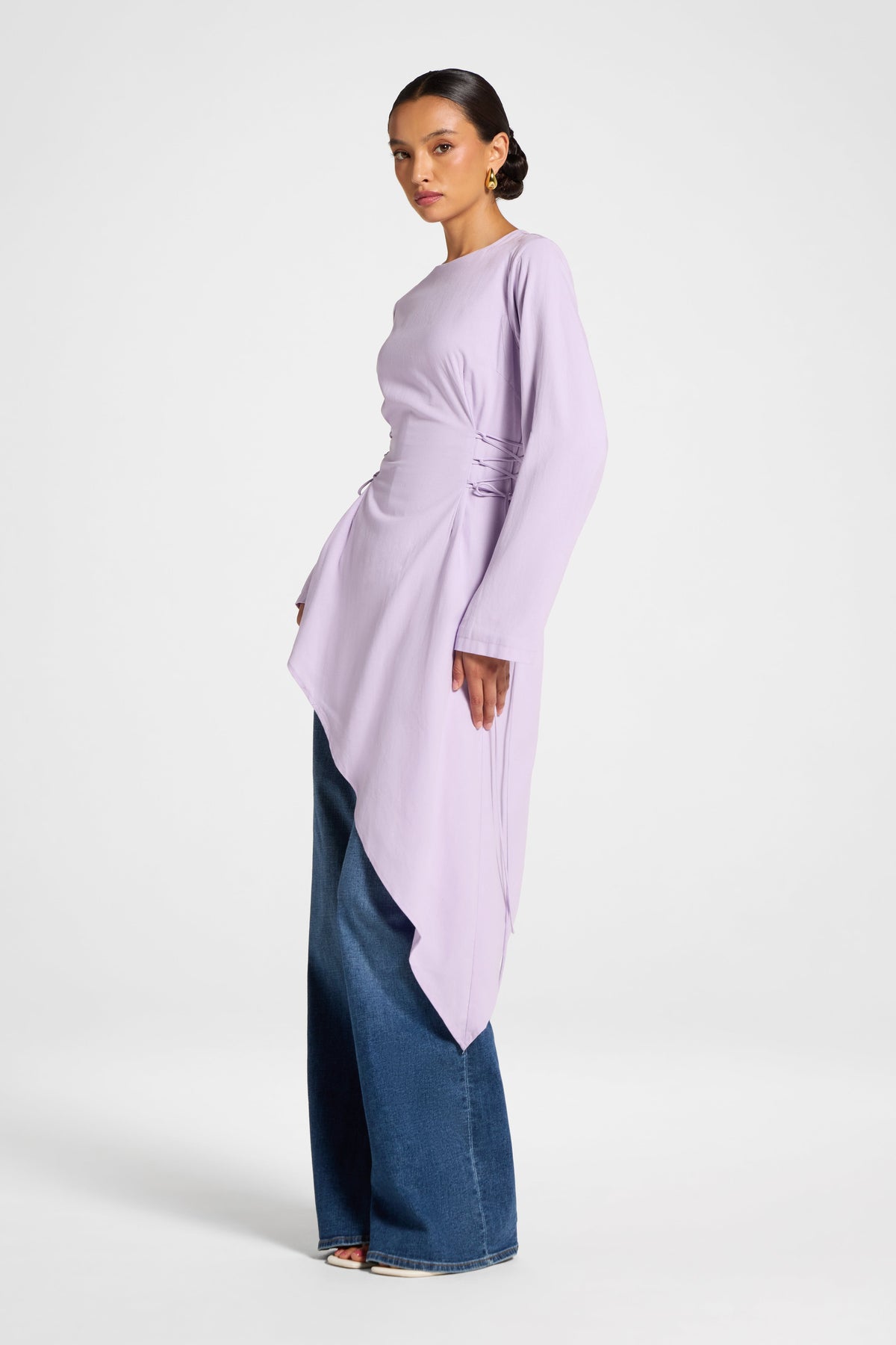 Viscose Linen Asymmetric Tunic - Lilac Top Veiled 