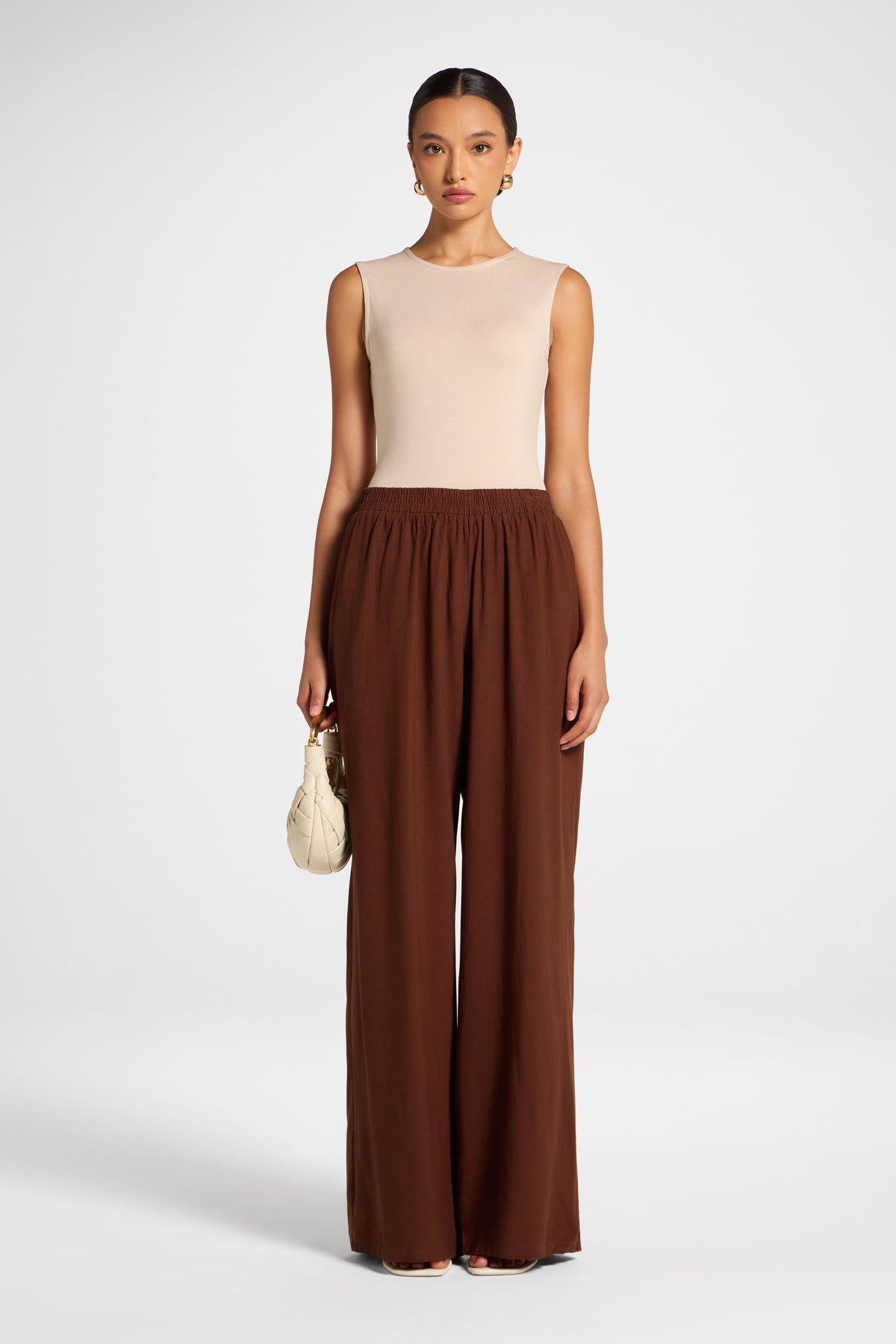 Viscose Linen Wide Leg Pant - Chocolate Pants Veiled 