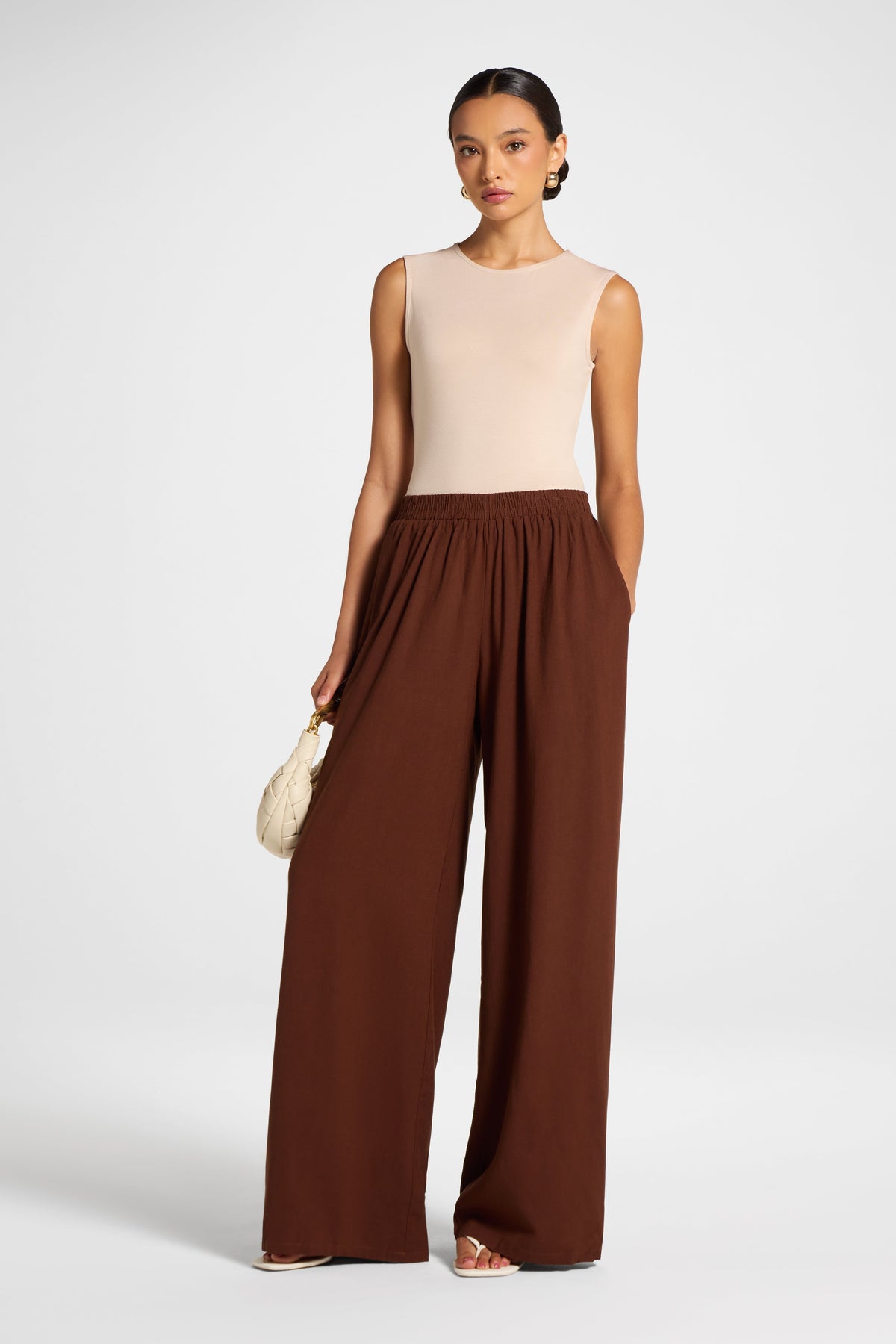 Viscose Linen Wide Leg Pant - Chocolate Pants Veiled 