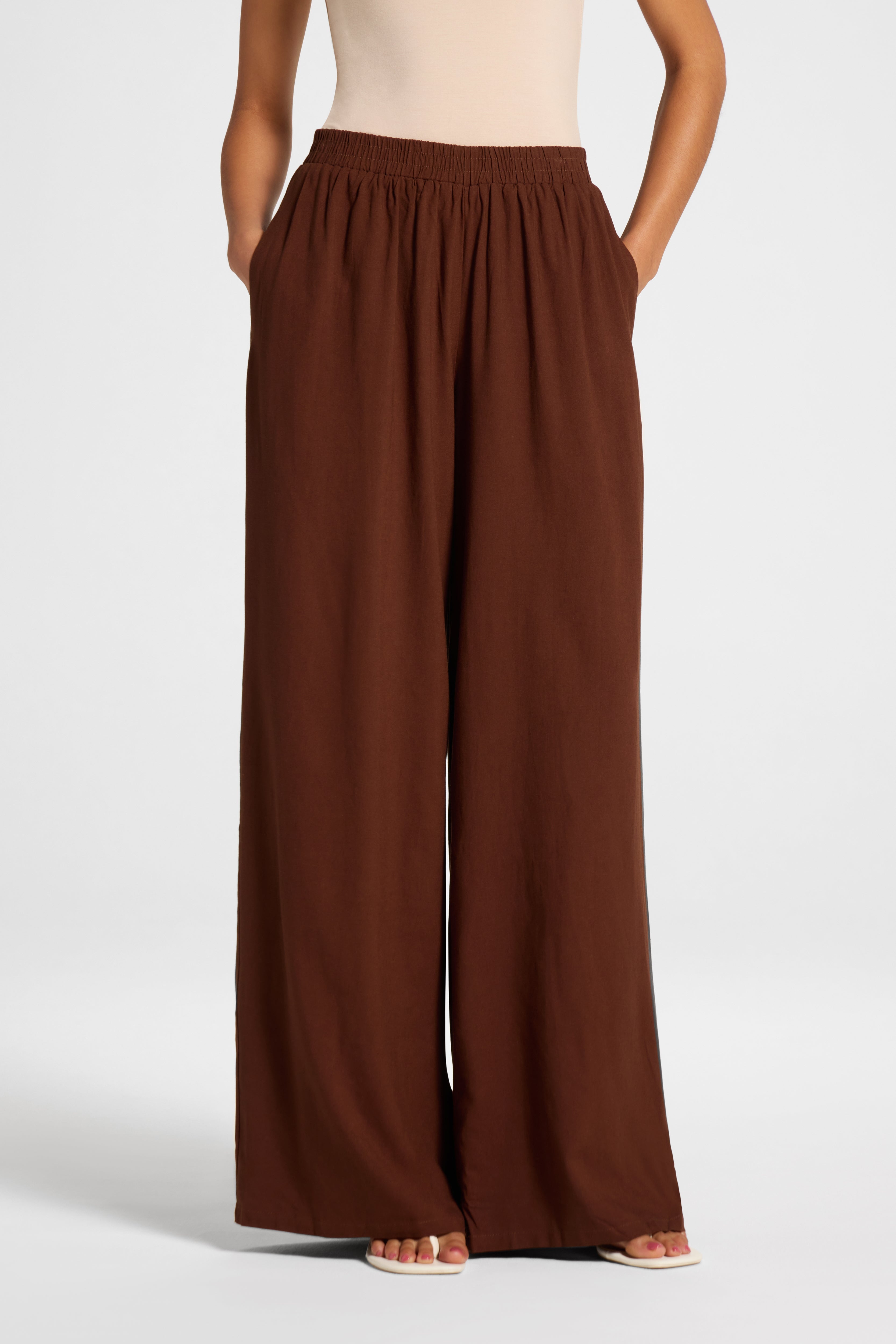Viscose Linen Wide Leg Pant - Chocolate