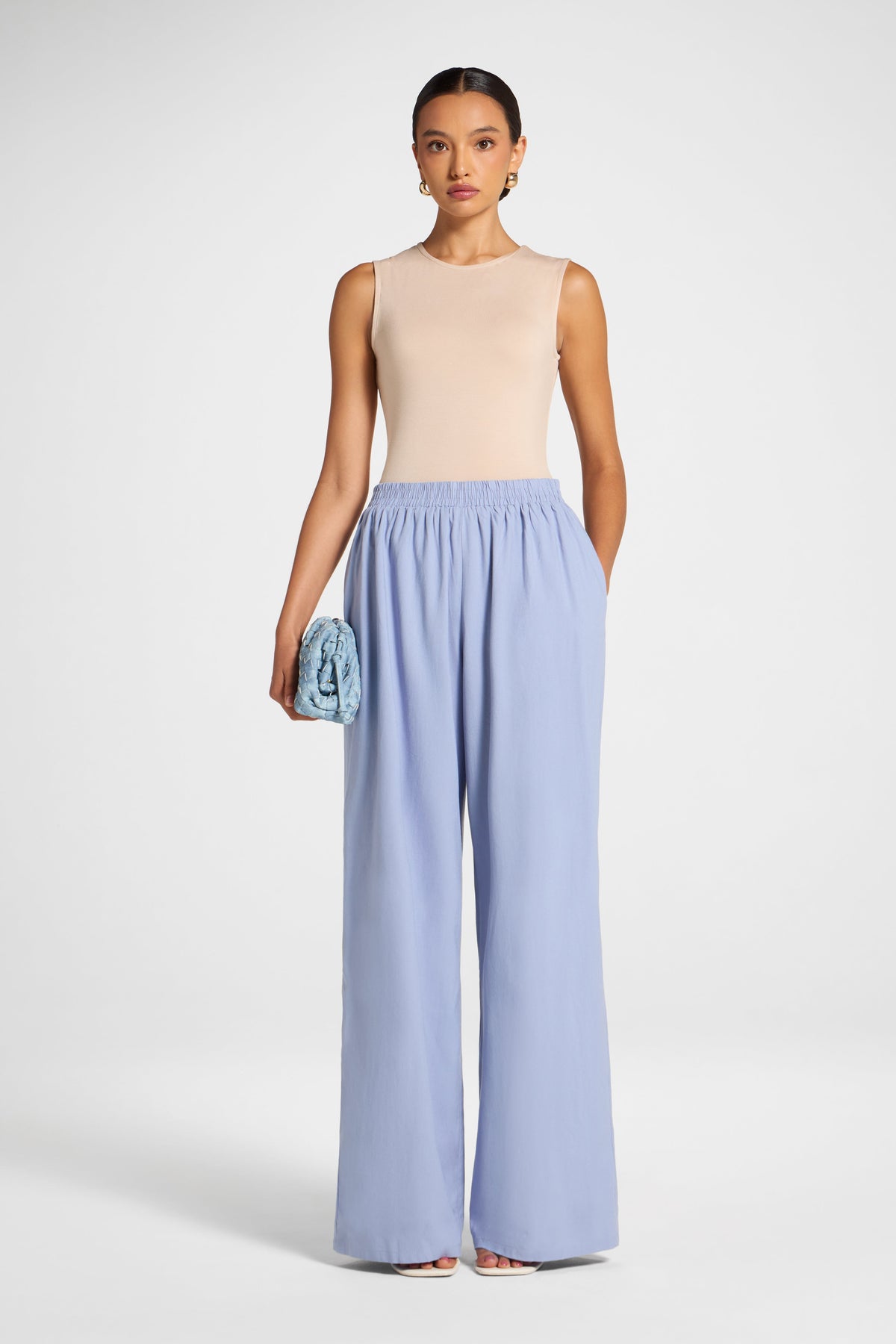 Viscose Linen Wide Leg Pant - Light Denim Pants Veiled 