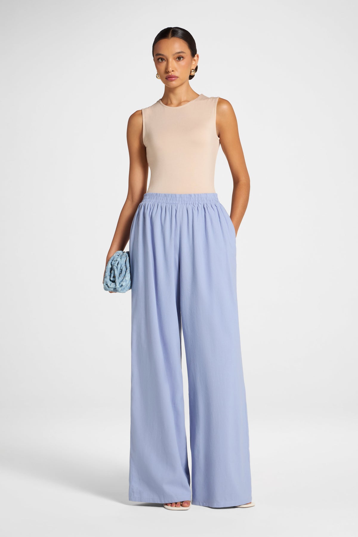 Viscose Linen Wide Leg Pant - Light Denim Pants Veiled 