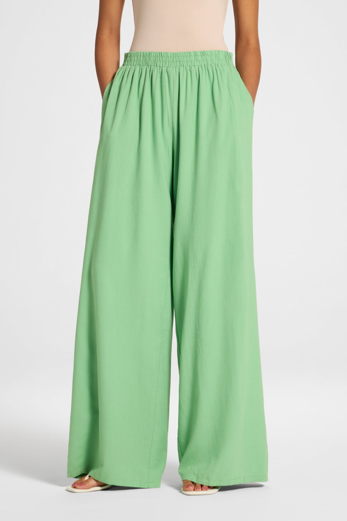 Viscose Linen Wide Leg Pant - Lime Pants Veiled 
