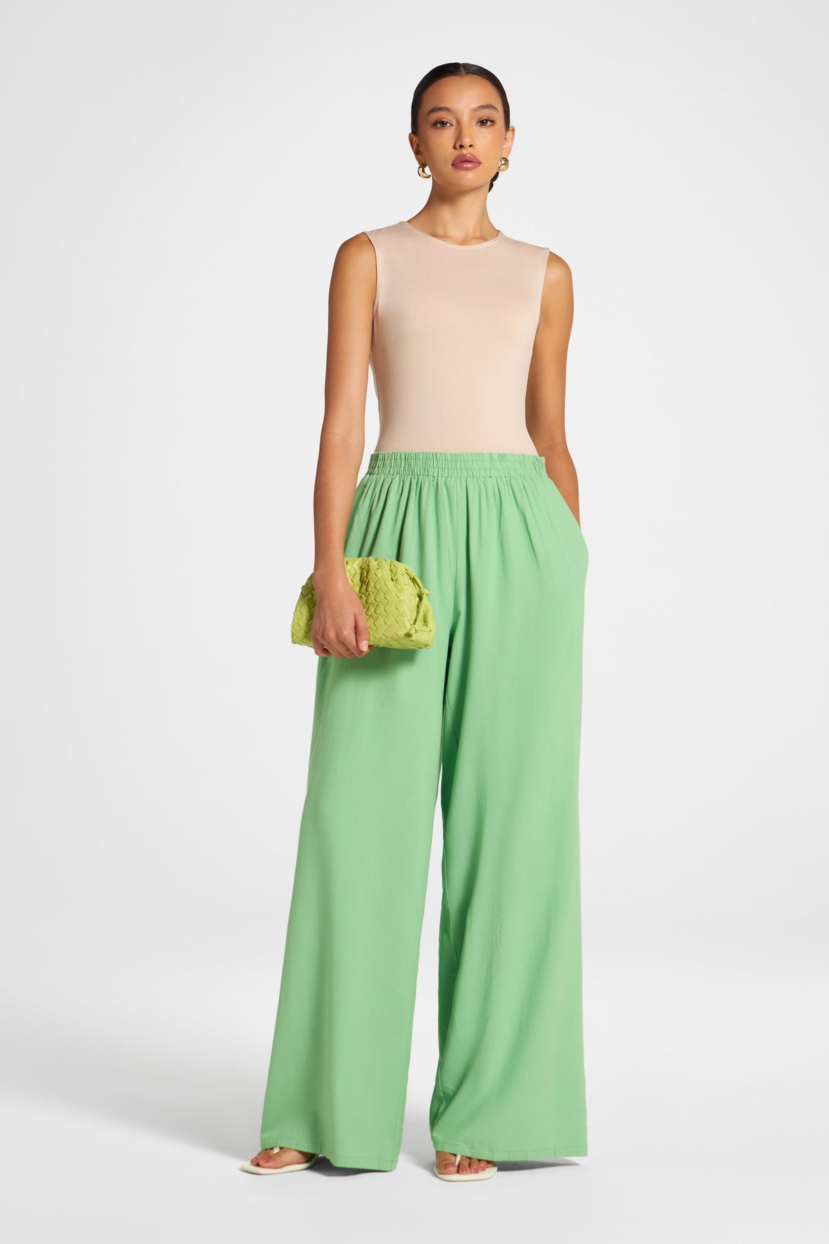 Viscose Linen Wide Leg Pant - Lime Pants Veiled 