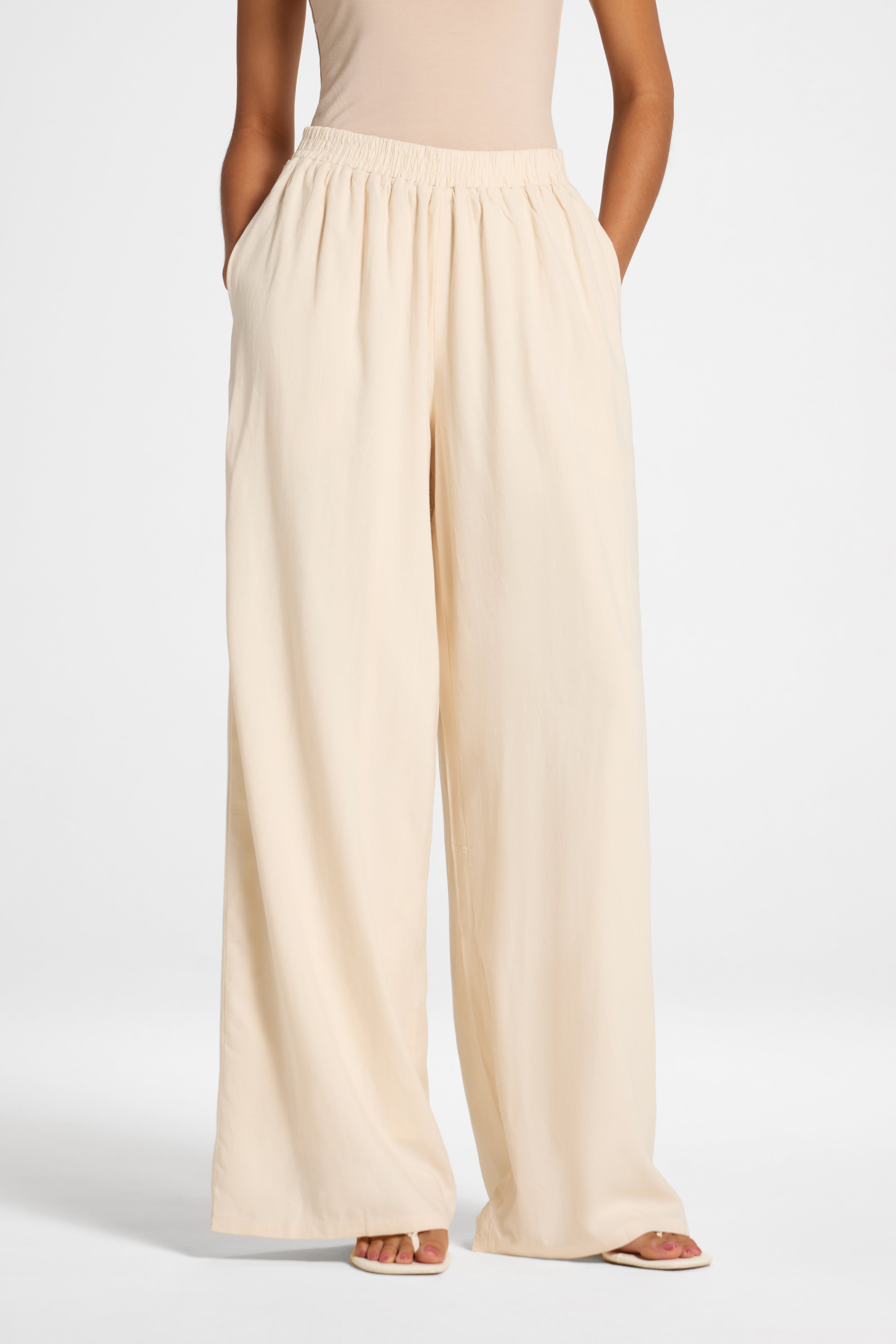 Viscose Linen Wide Leg Pant - Natural