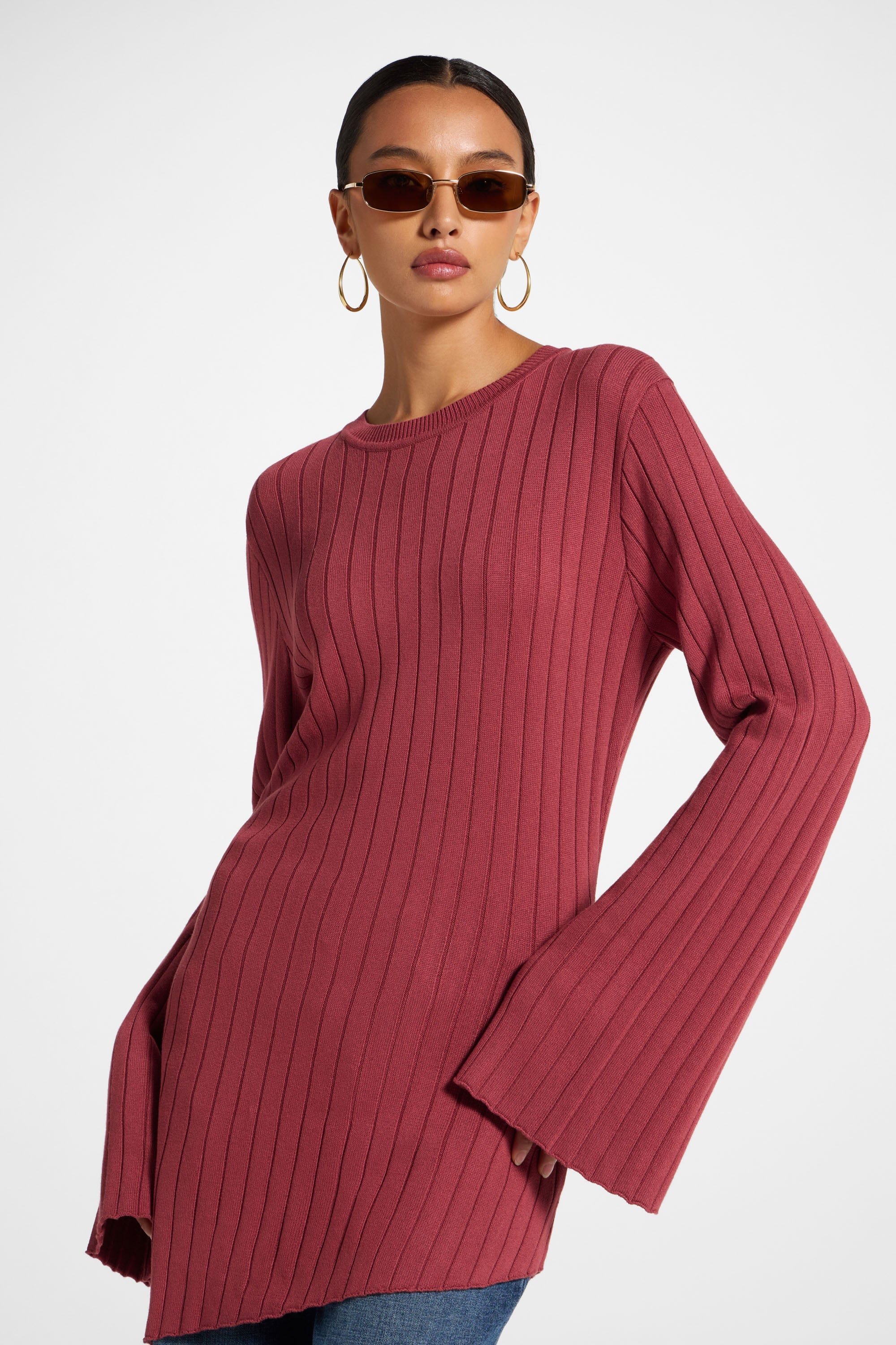 Viscose Rib Knit Tie Back Top - Rosette Top Veiled 