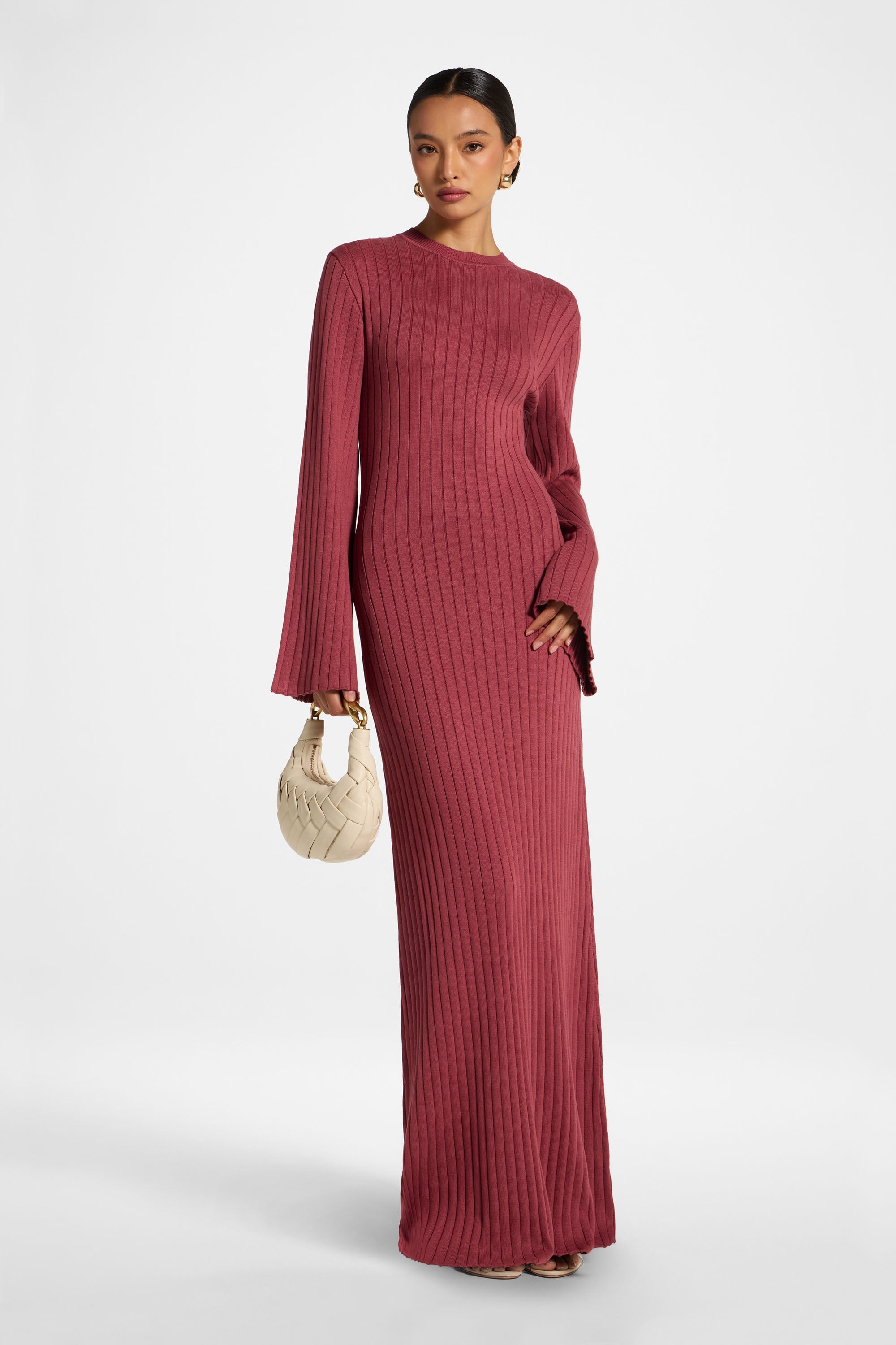 Viscose Ribbed Knit Maxi Dress - Rosette Dress Veiled 