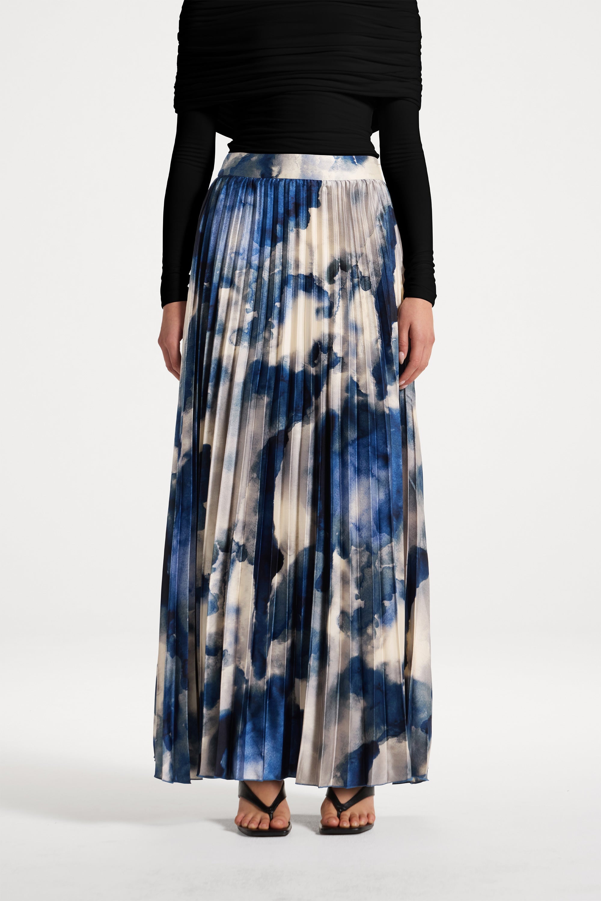 Watercolor Pleated Maxi Skirt - Blue Abayas Veiled 