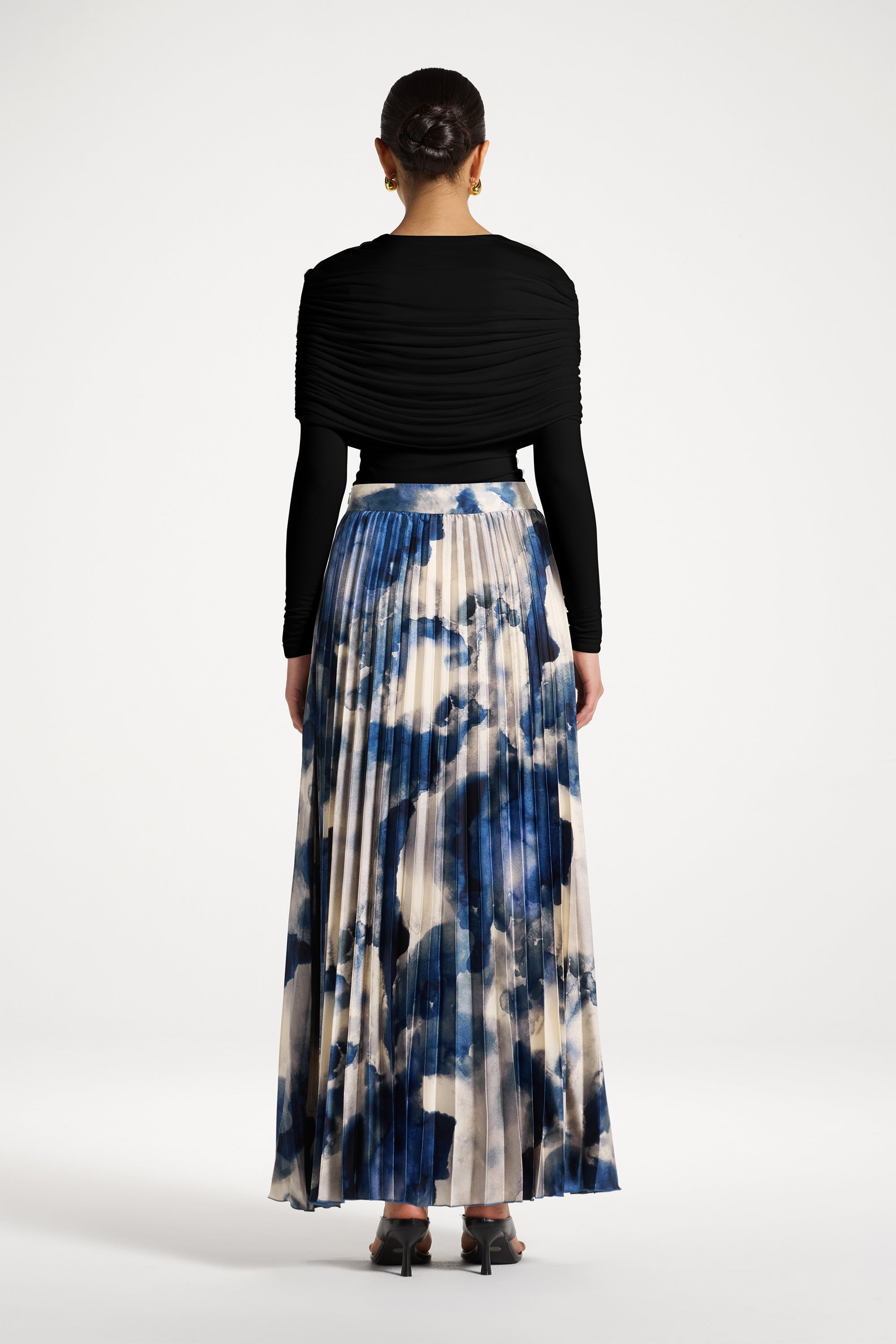 Watercolor Pleated Maxi Skirt - Blue Abayas Veiled 
