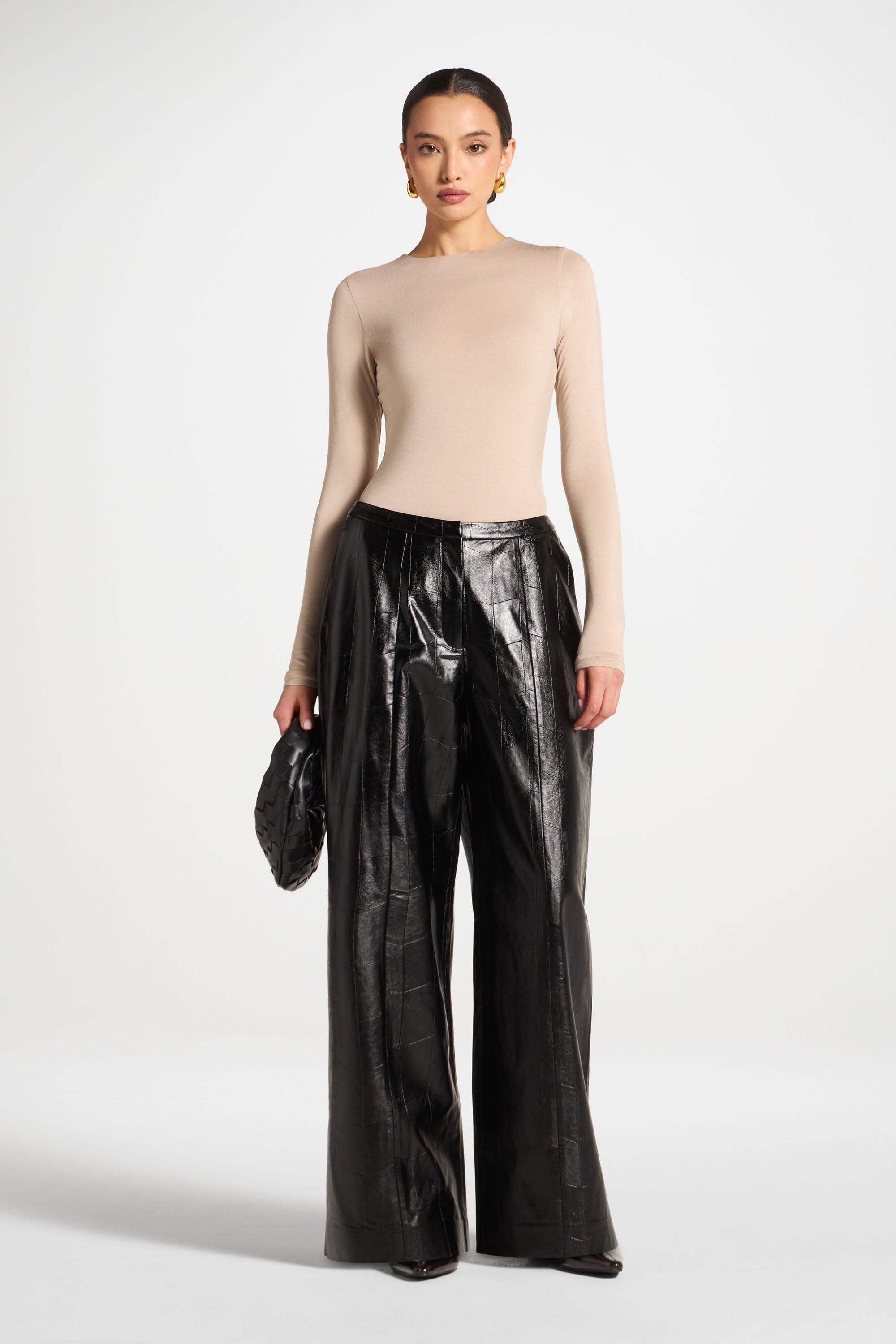 Wide Leg Leather Pants - Black Abayas Veiled 