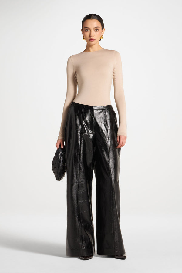 Wide Leg Leather Pants - Black Abayas Veiled 