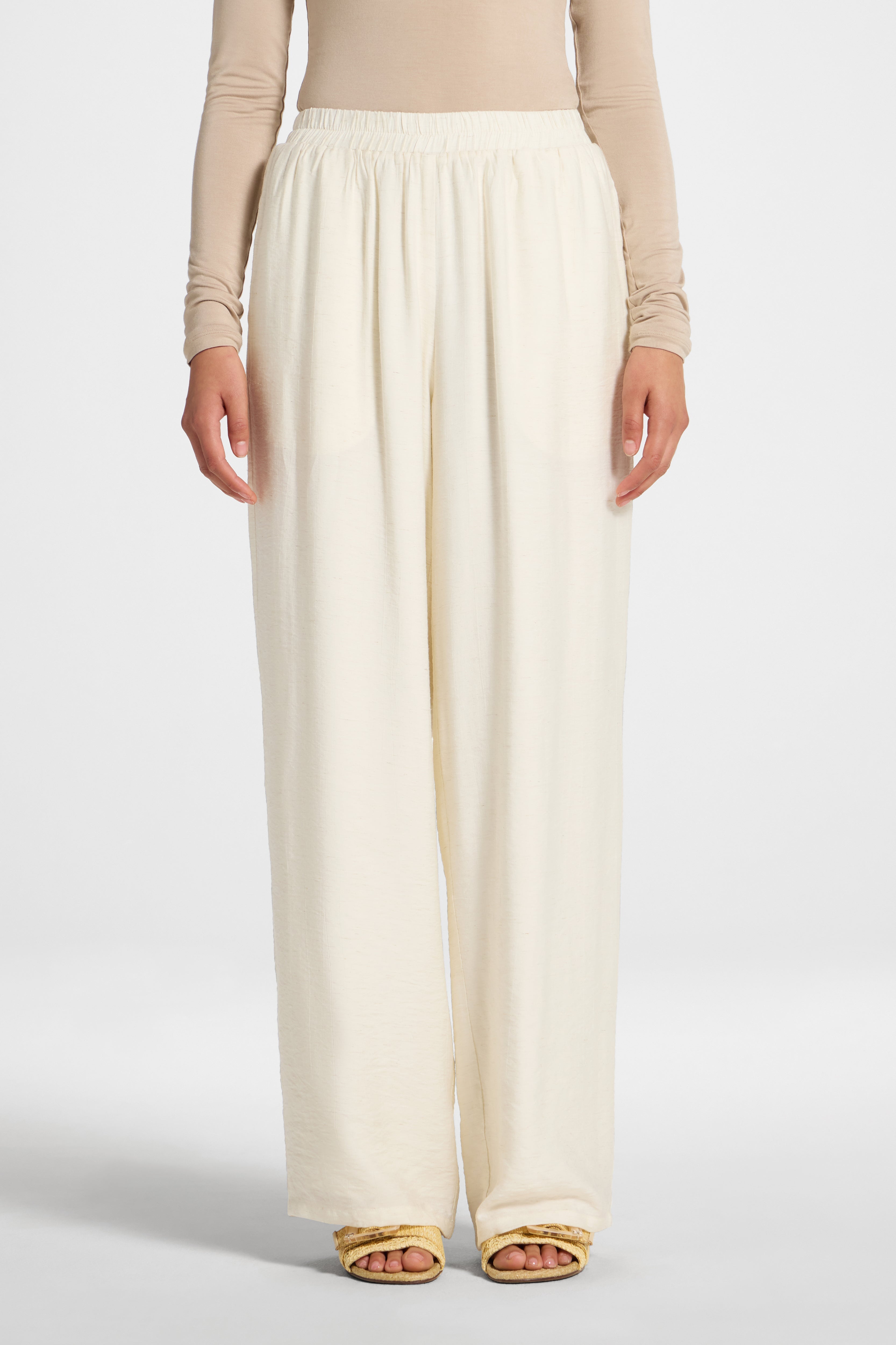 Wide Leg Pants - Heathered Ivory Abayas Veiled 
