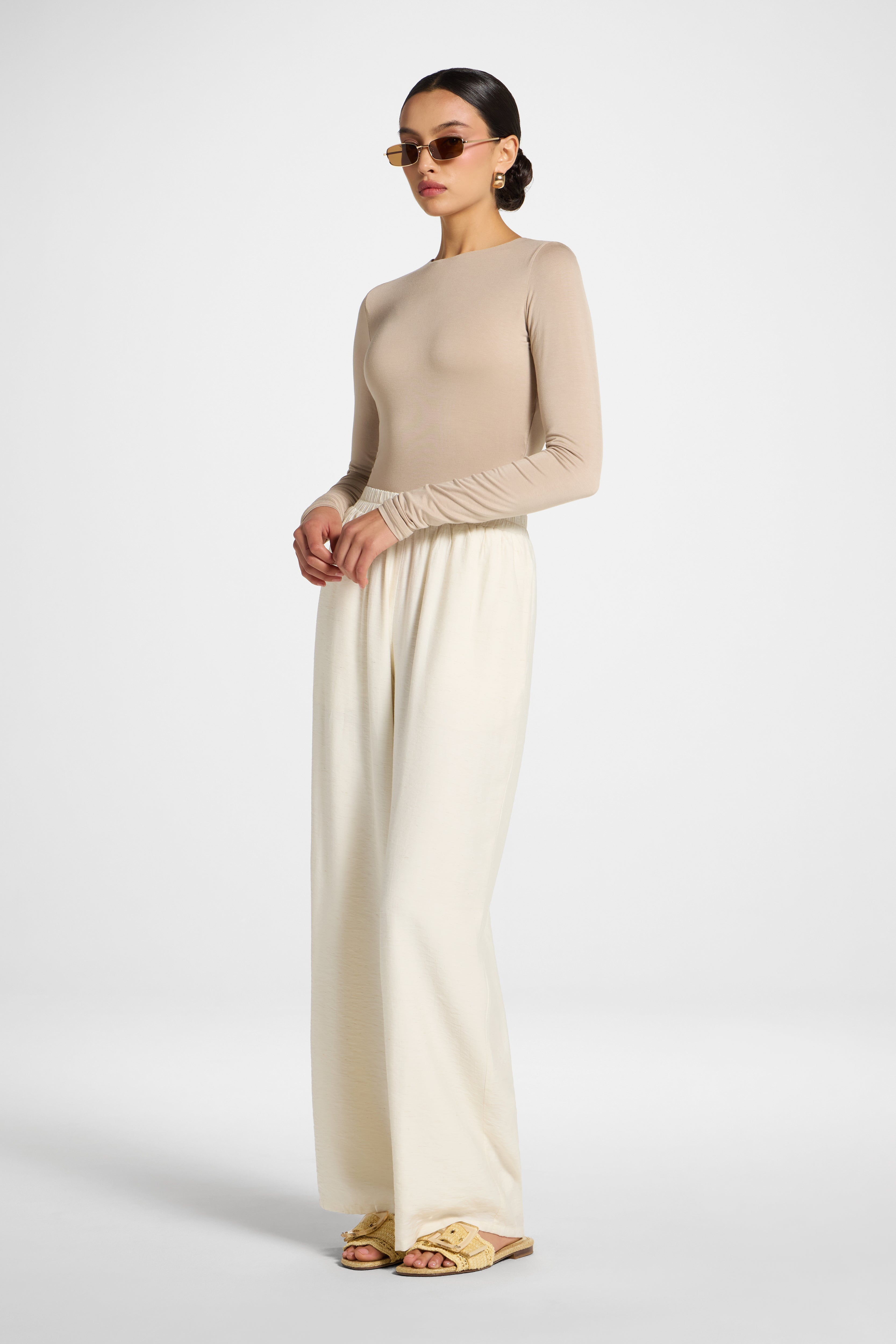 Wide Leg Pants - Heathered Ivory Abayas Veiled 