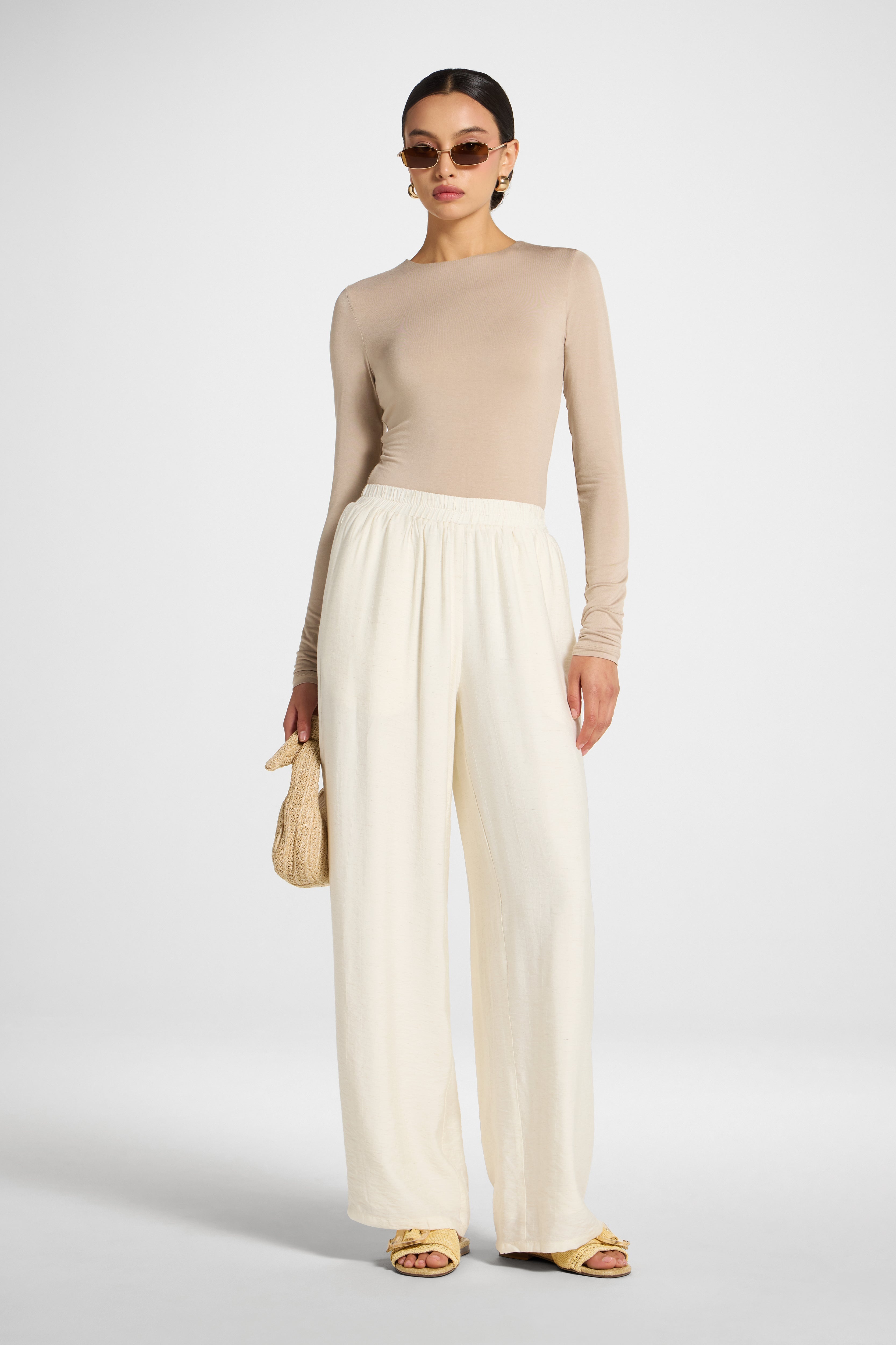Wide Leg Pants - Heathered Ivory Abayas Veiled 