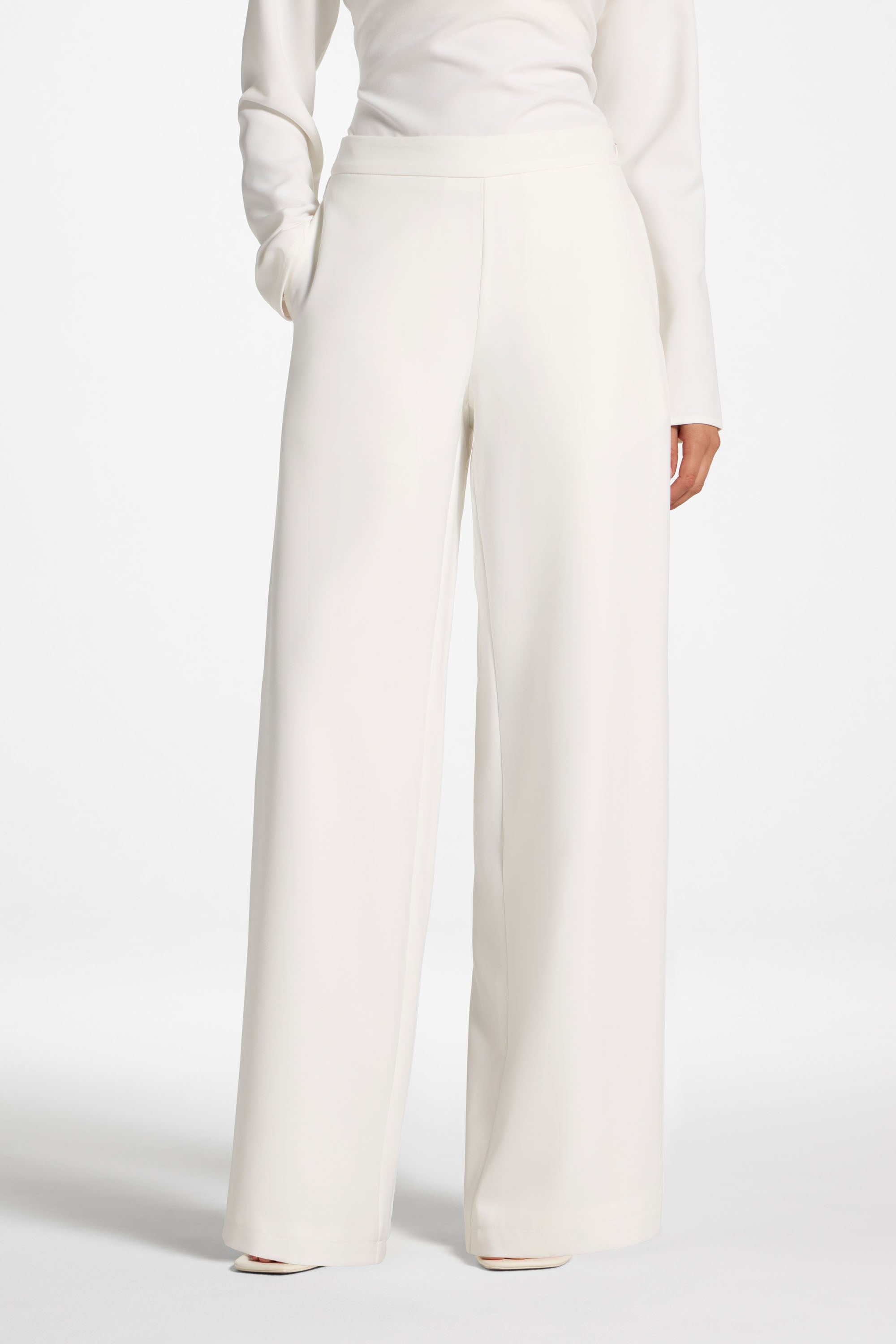 Wide Leg Pants - White Pants Veiled 