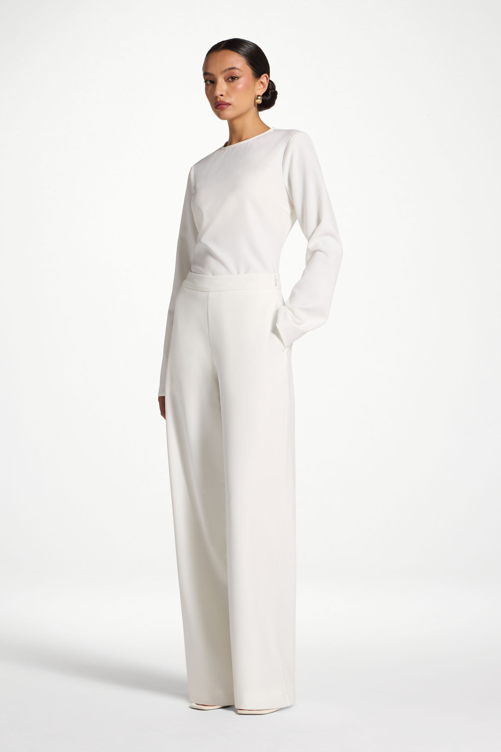 Wide Leg Pants - White Pants Veiled 