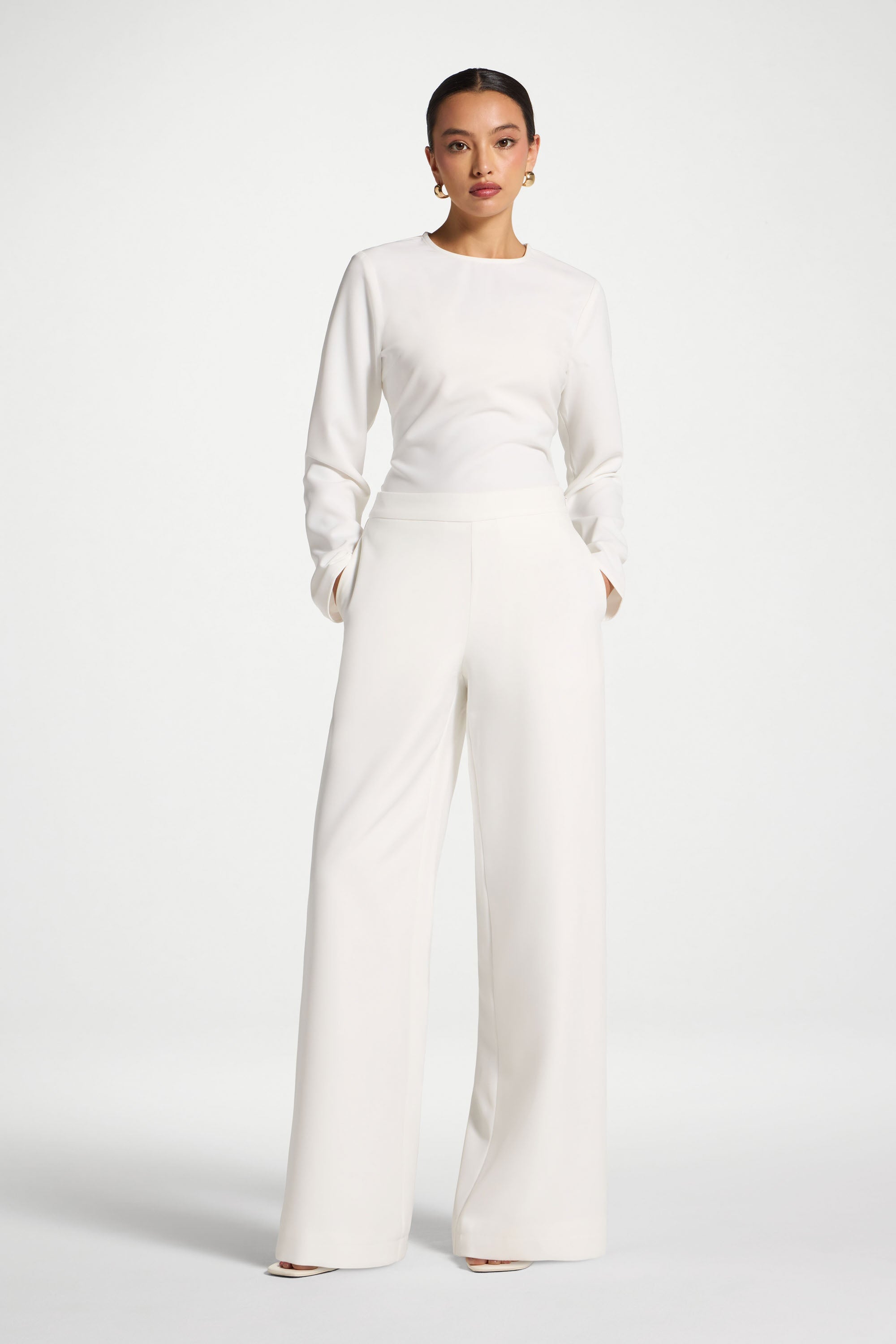 Wide Leg Pants - White Pants Veiled 